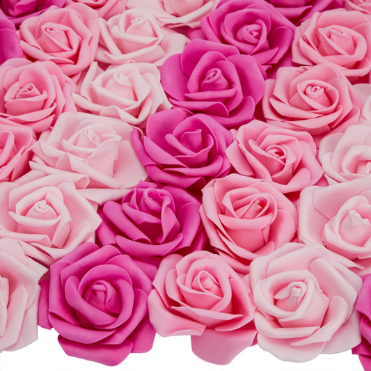 Bright Creations 100 Pack Pink Artificial Rose Flower Heads for Wall Decoration, Wedding Centerpieces, Bridal Showers (3 Colors, 3x1.2 in)