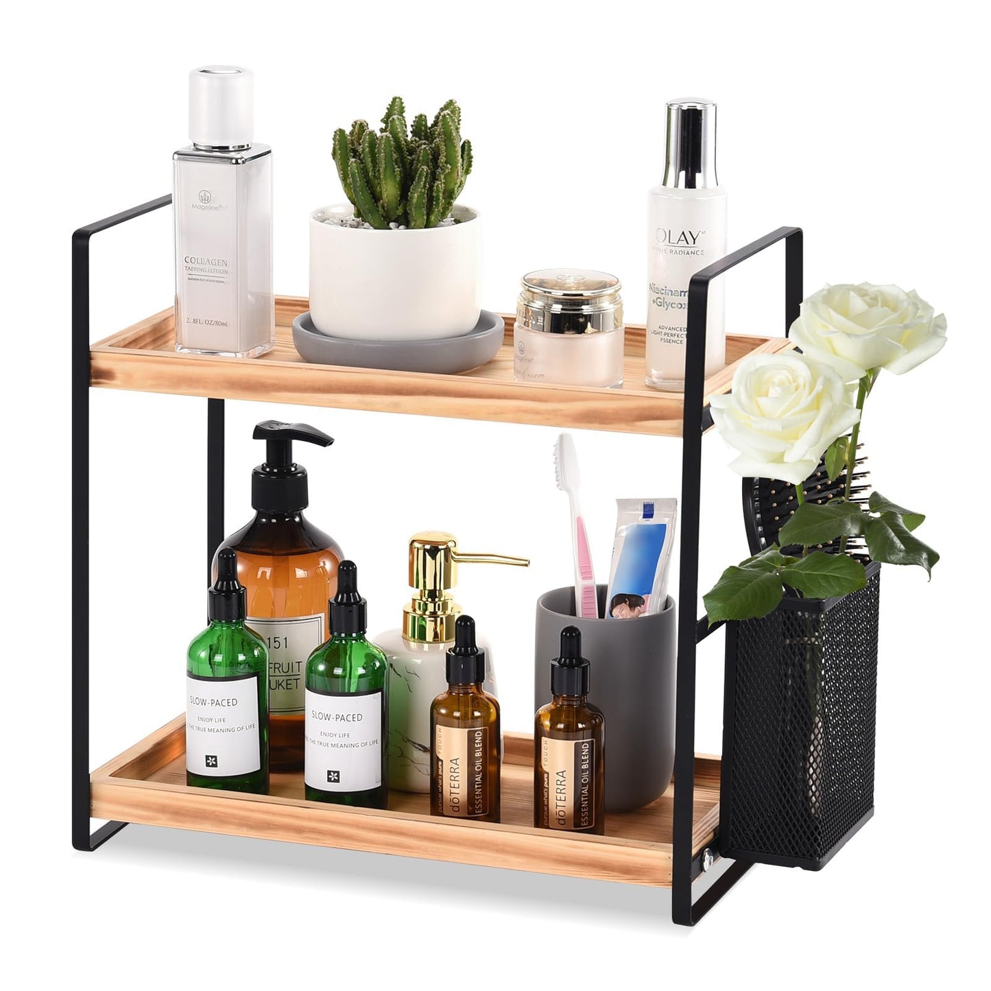 LEMIKKLE Bathroom Counter Organizer with Basket, Bathroom Organizers and Storage,Skincare Organizers for Vanity,Storage Organizers for Bathroom, Kitchen, Dresser