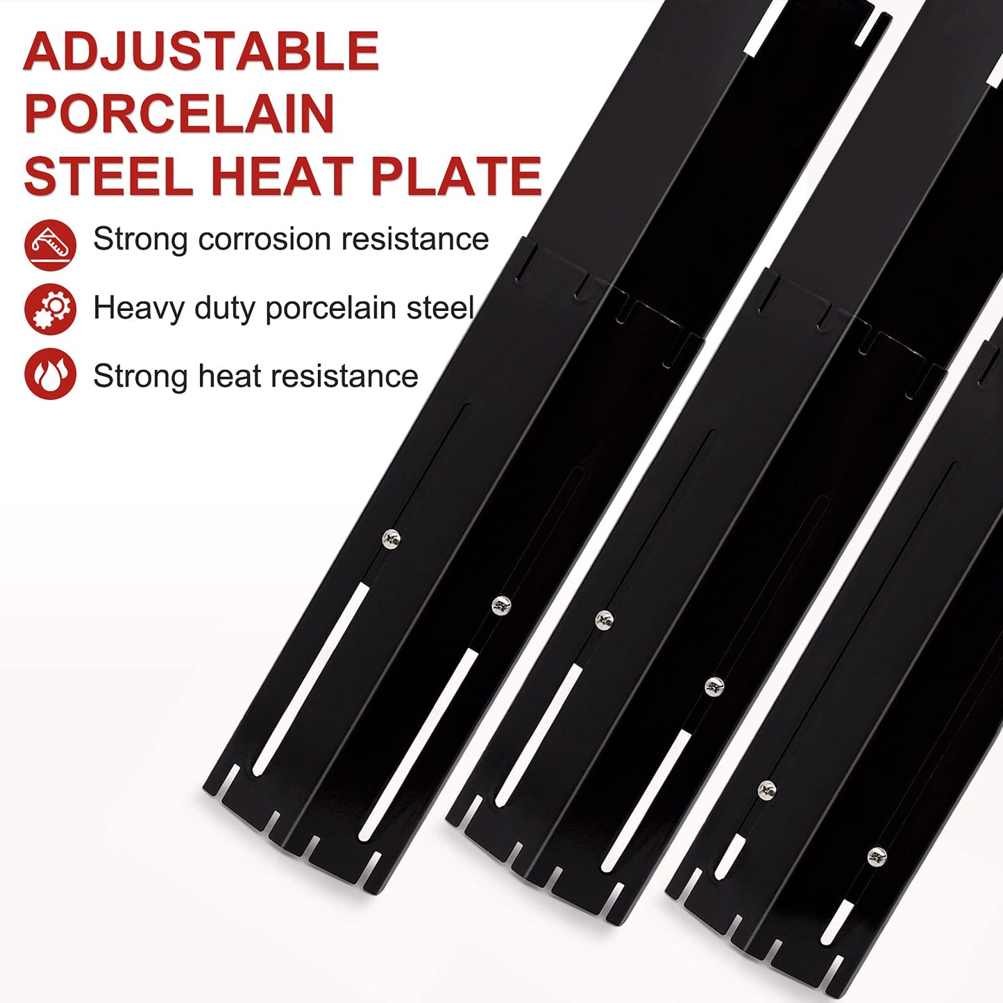 Universal Adjustable Grill Heat Plates/Heat Tents/Burner Covers/Heat Deflectors/BBQ Grill Heat Shields/Grill Cover Plates/Grill Diffusers for Gas Grill, Porcelain Steel Grill Replacement Parts (3Pack)