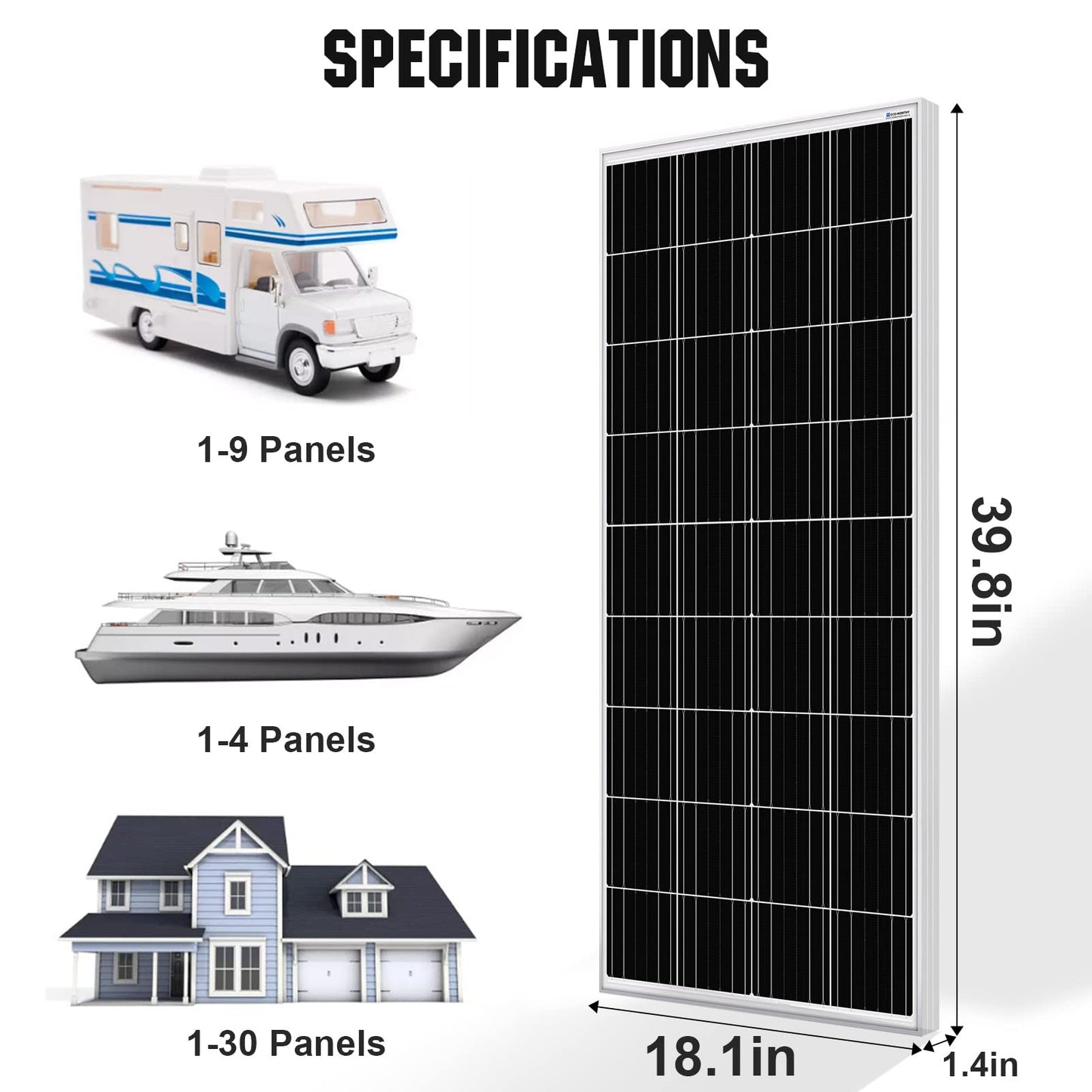 ECO-WORTHY 400W Solar Panels 4pcs 100 Watt 12 Volt Monocrystalline Solar Panel Module for Off Grid PV Power for Home, Camping, Boat, Shed Farm, RV…