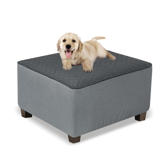 NeColorLife Ottoman Cover Square Waterproof Ottoman Slipcover Thick Storage Footrest Stool Covers Furniture Protector for Pets,Kids(Large Size,Dark Grey)