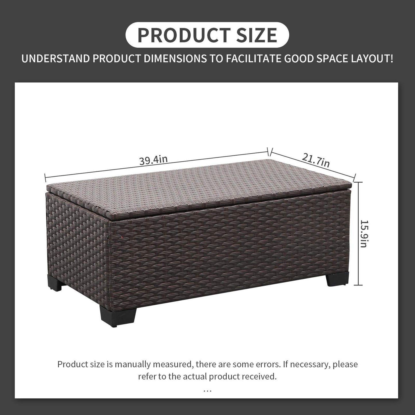 Outdoor Storage Table Wicker Patio Coffee Table All-Weather Rattan Side Table with Waterproof Cover, Brown