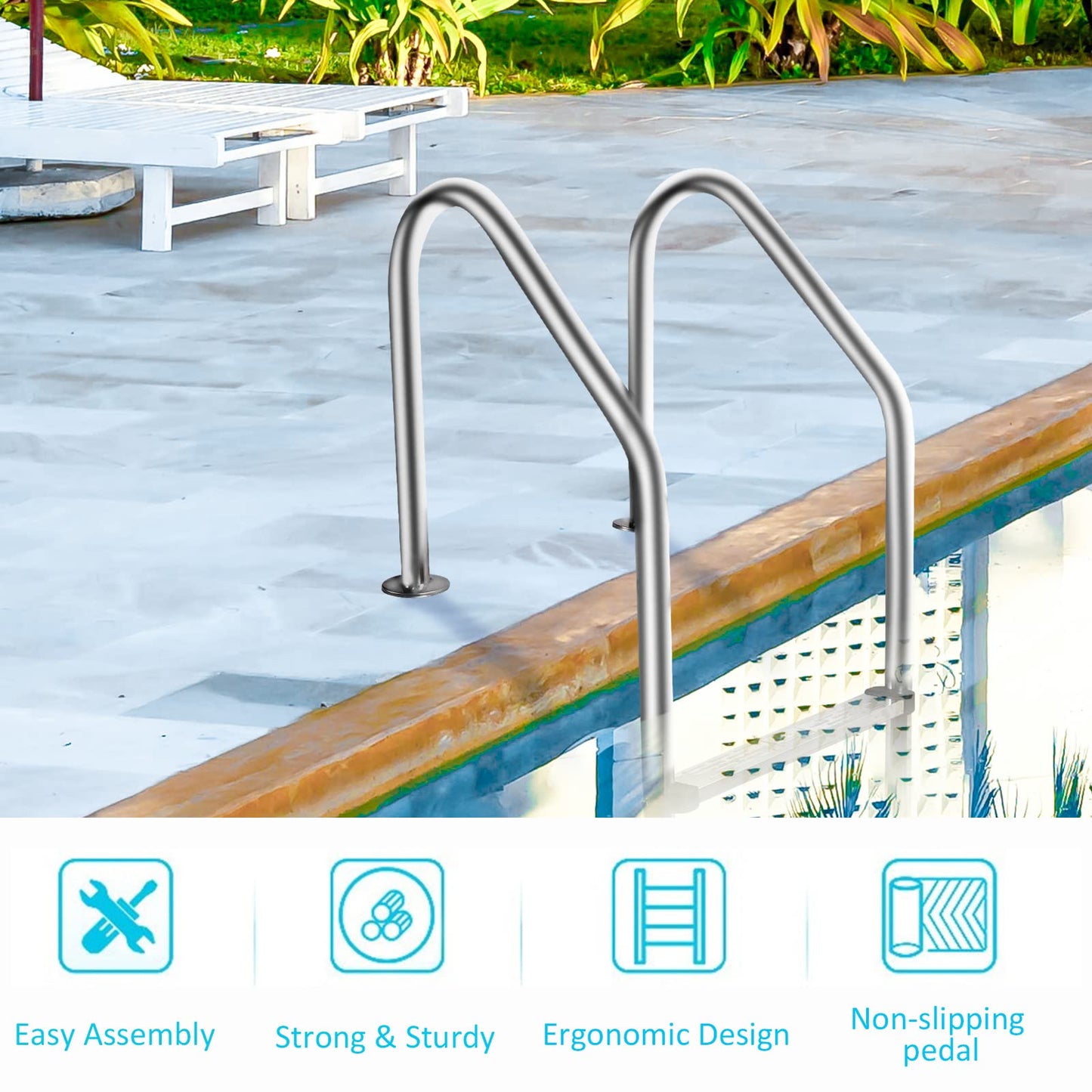 DOEL 4-Step Pool Ladder with Stainless Steel Steps, Non-Slip Swimming Pool Ladders for Inground Pools, Sturdy and Durable, Entry and Exit Easier Pool Steps for Inground Pools