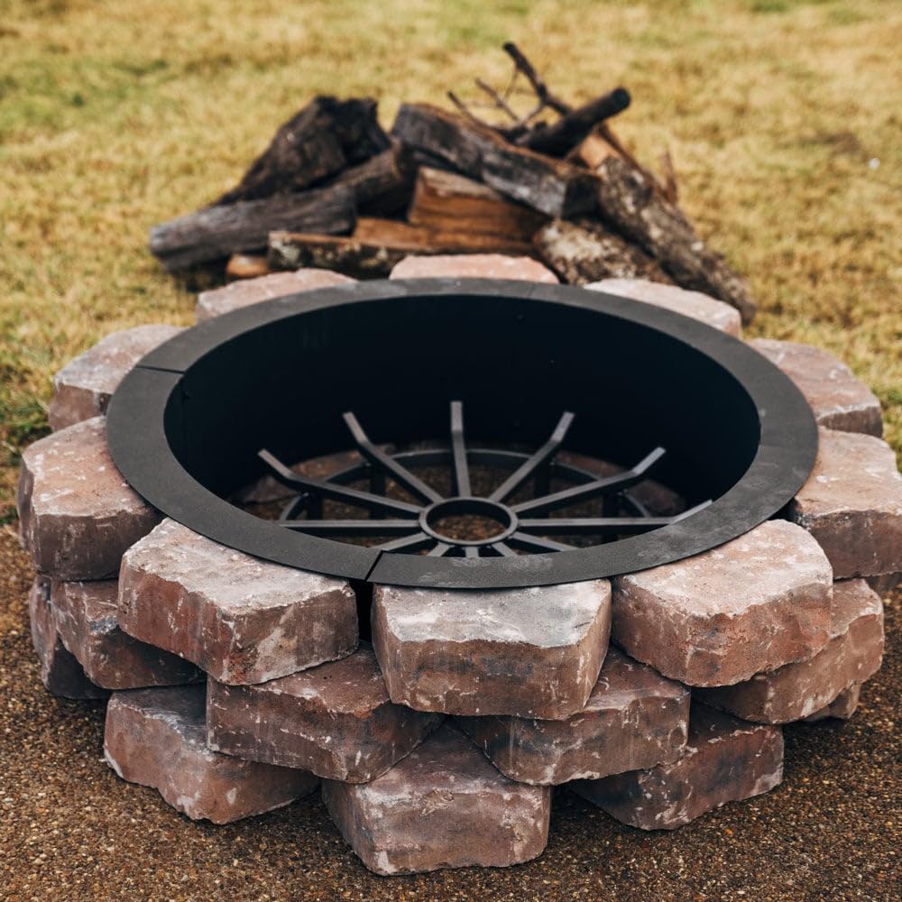 Titan Great Outdoors 33" Diameter Steel Fire Pit Liner Ring Heavy Duty DIY In-Ground Outdoor Build Your Own Bonfire