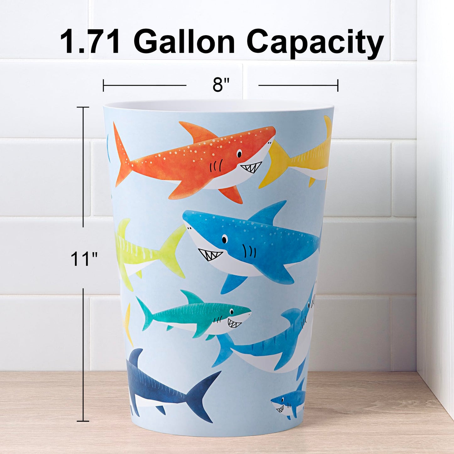 Allure Home Creation Colorful Shark Wastebasket-Compact Size-1.71 Gallons