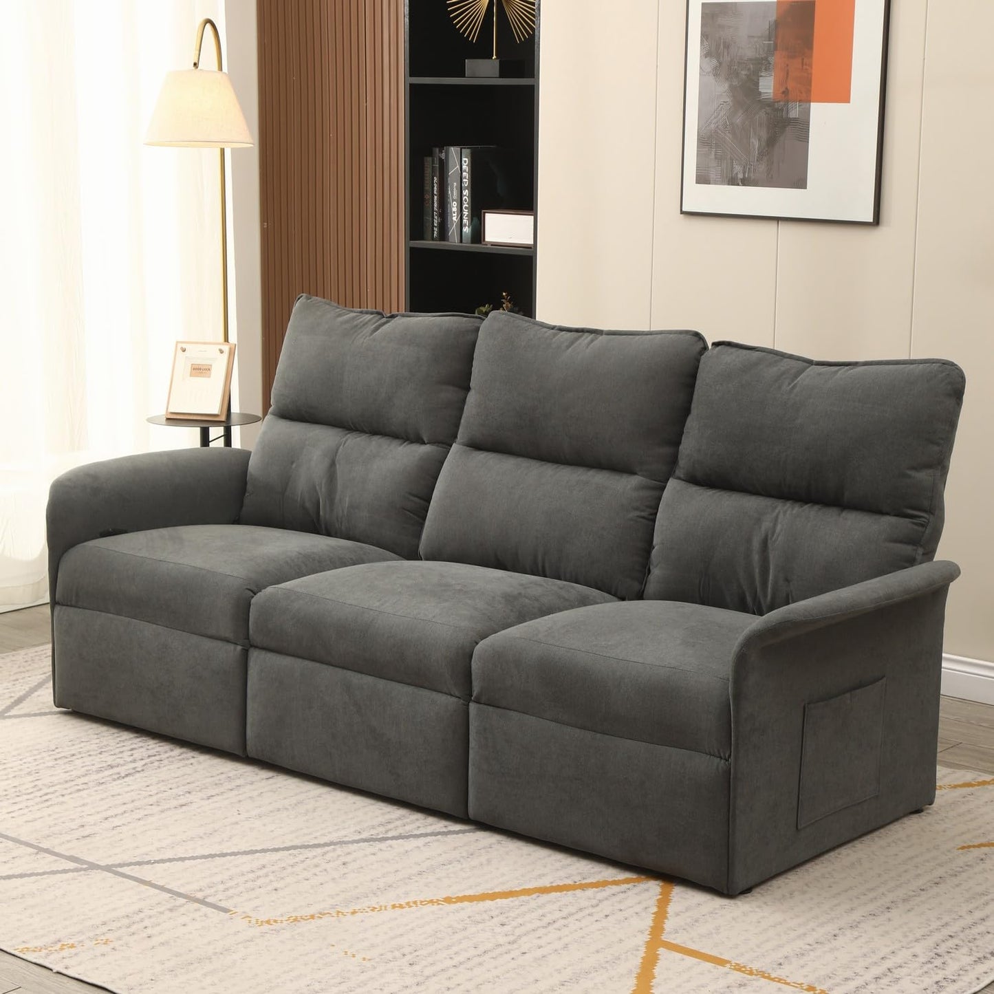 Panana Electric Power Reclining Sofas, Infinite Positions Recliner Couch with Storage Side Pockets for Small Space Living Room (3 Seater)