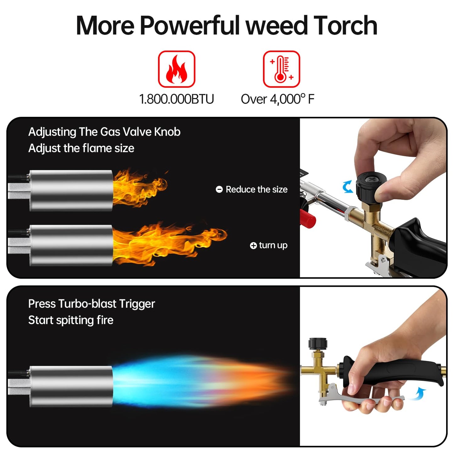 Propane Torch Weed Burner Kit Portable Garden Torch Weed, High Output 1800,000 BTU Blow Torch with 11.5FT Hose, for Flame Torch Weeds, Roof Asphalt, Ice Snow, Road Marking, Garden Torch,BBQ