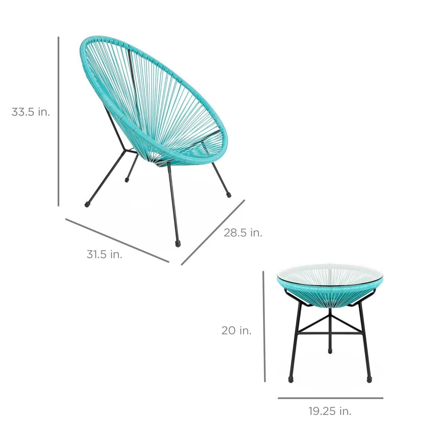 Best Choice Products 3-Piece Outdoor Acapulco All-Weather Patio Conversation Bistro Set w/Plastic Rope, Glass Top Table and 2 Chairs - Light Blue