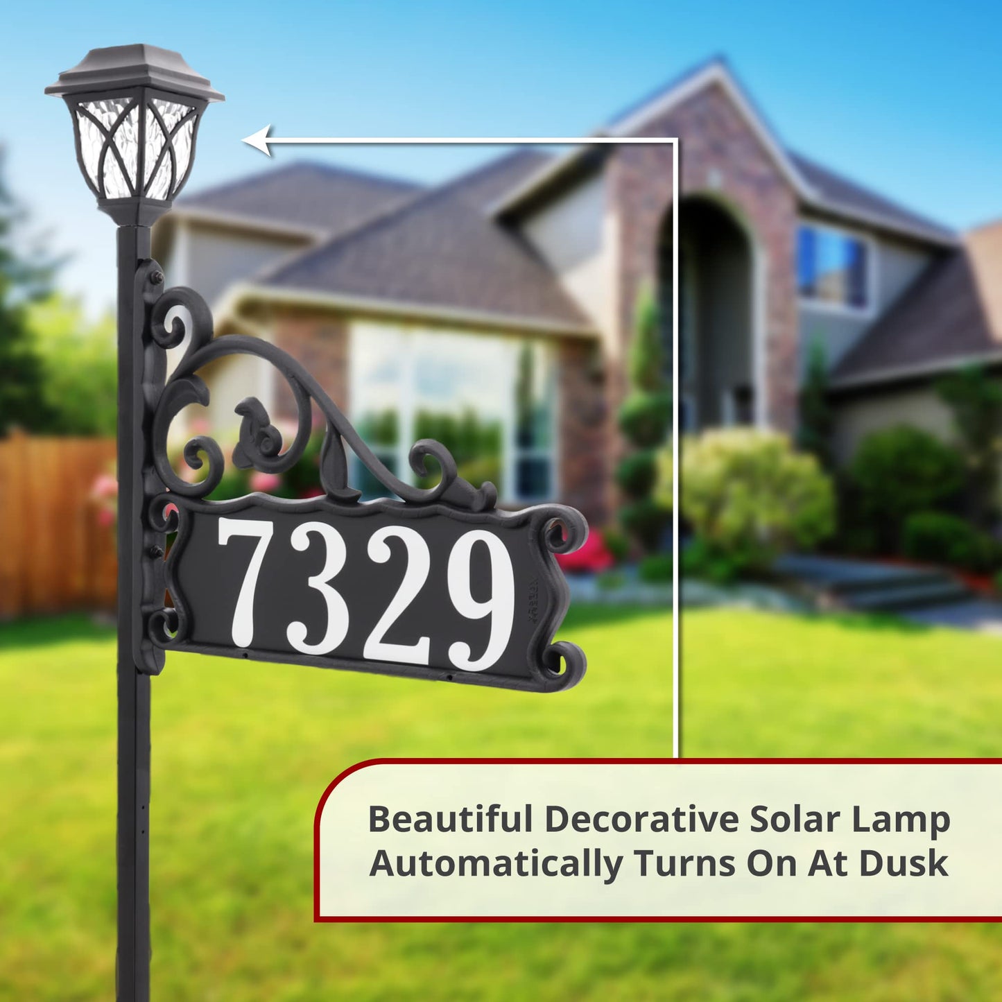 Address America USA Handcrafted Boardwalk Customized Double-Sided Reflective Home Address Sign For Yard and Solar Decorative Light For 911 Number Visibility - 48" Pole - SL