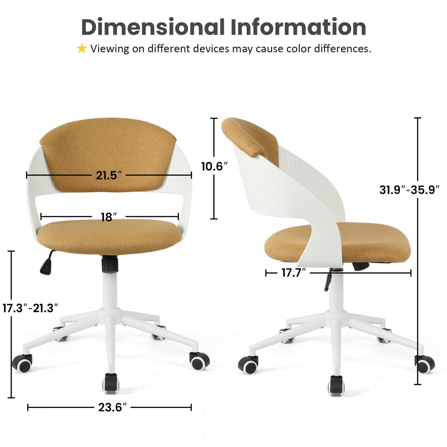 HYLONE Kids Desk Chair Set of 2, Cute Study Chair for Boys Girls Height Adjustable, Swivel Computer Task Student Chairs for Growing Teen, Office Chair for Home/School/Office, Yellow