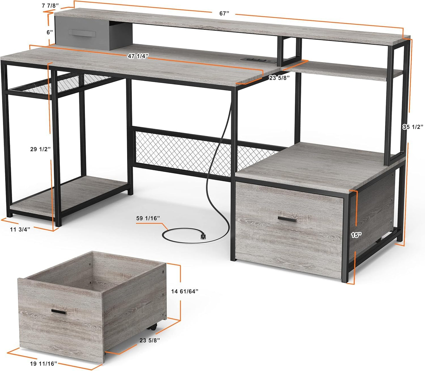 AYEASY 66'' Home Office Desks and Office Chair Set, Computer Desk with Storage with 350lbs Ergonomic Office Chair, Office Desk with PU Leather Gaming Computer Chairs, Work Desk with Executive Chair