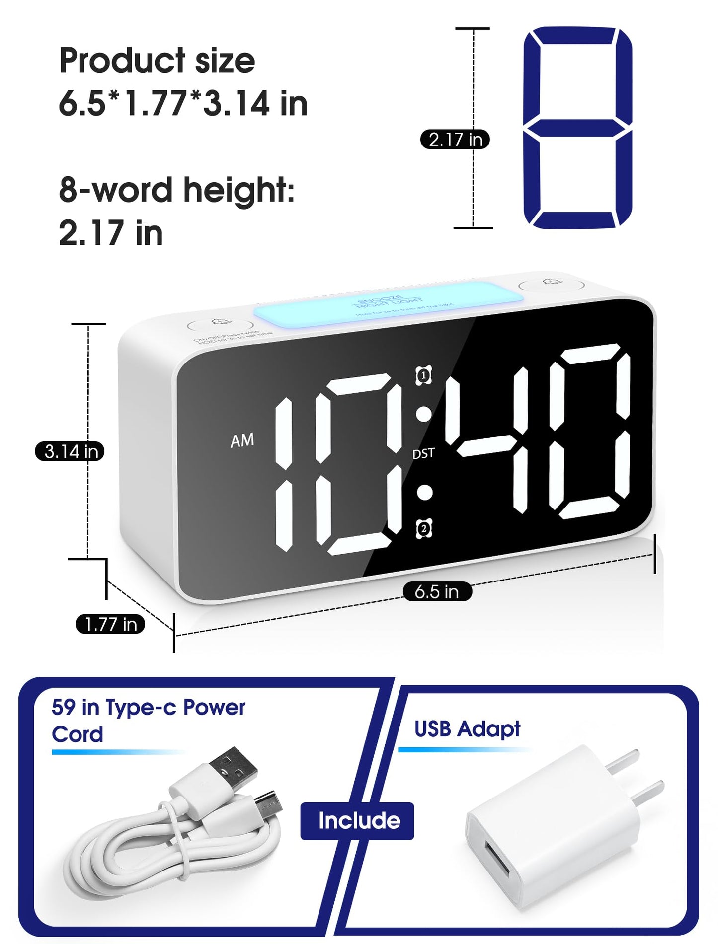 Cadmos Super Loud Alarm Clock for Heavy Sleepers Adults,Digital Clock with 7 Color NightLight,Adjustable Volume,USB Charger,Small Clocks for Bedrooms,Ok to Wake Up for Kids,Teens (White+RGB)