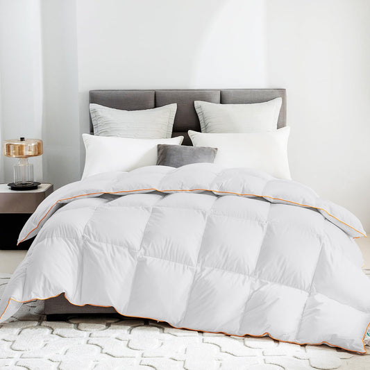WARFFET Goose Feather Down Comforter Twin Size, Ultra-Soft 750 Fill-Power All Season Down Duvet, 48oz Fluffy Lightweight Hotel Style Down Duvet Insert(White, 68×90)