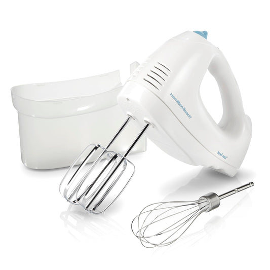 Hamilton Beach 6-Speed Electric Hand Mixer with Whisk, Traditional Beaters, Snap-On Storage Case, 250 Watts, White