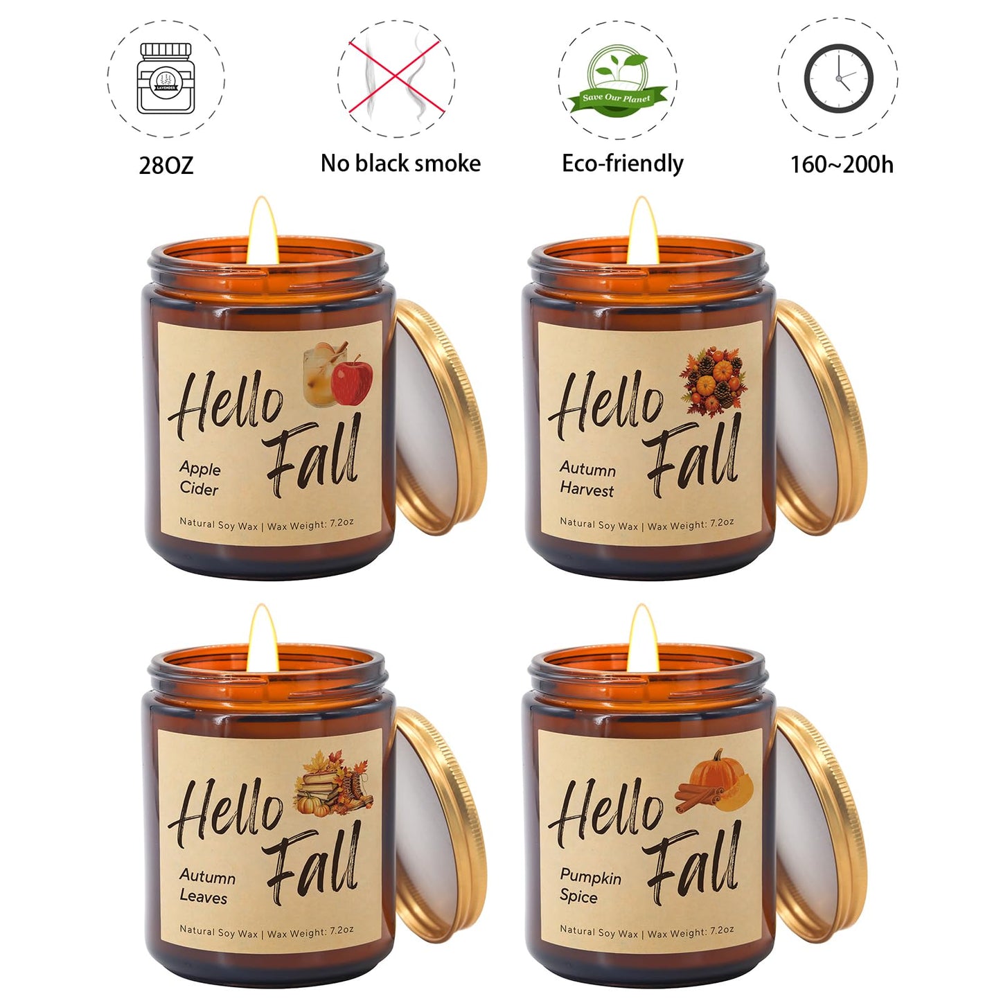 Fall Candles, Fall Decorations for Home - Fall Gifts for Women, Natural Soy Wax Scented Candles Set(4pcs)