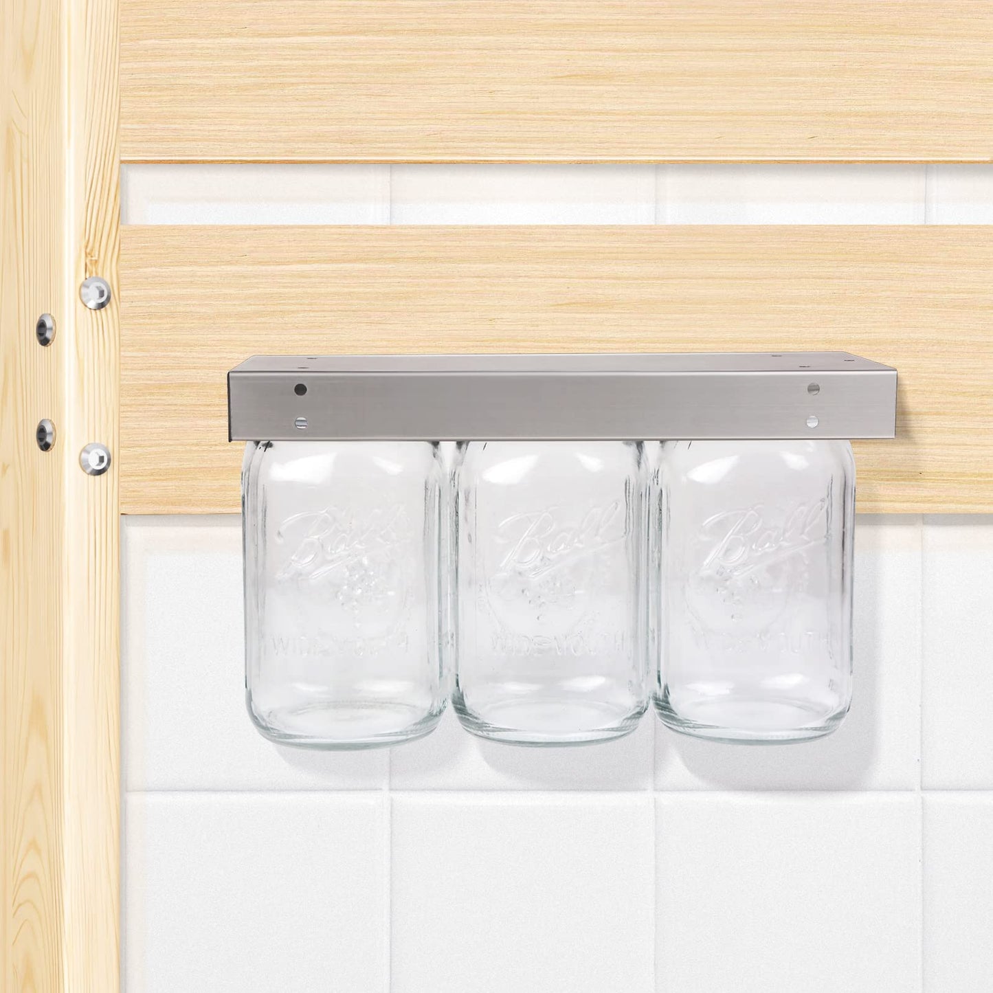 YEEPON mason jar racks, mason jar holders,mason jar holders for hanging,Stainless Steel Holder with 3 Mounting Options for Kitchen, Shelves and Cabinets regular mouth(2Pack)