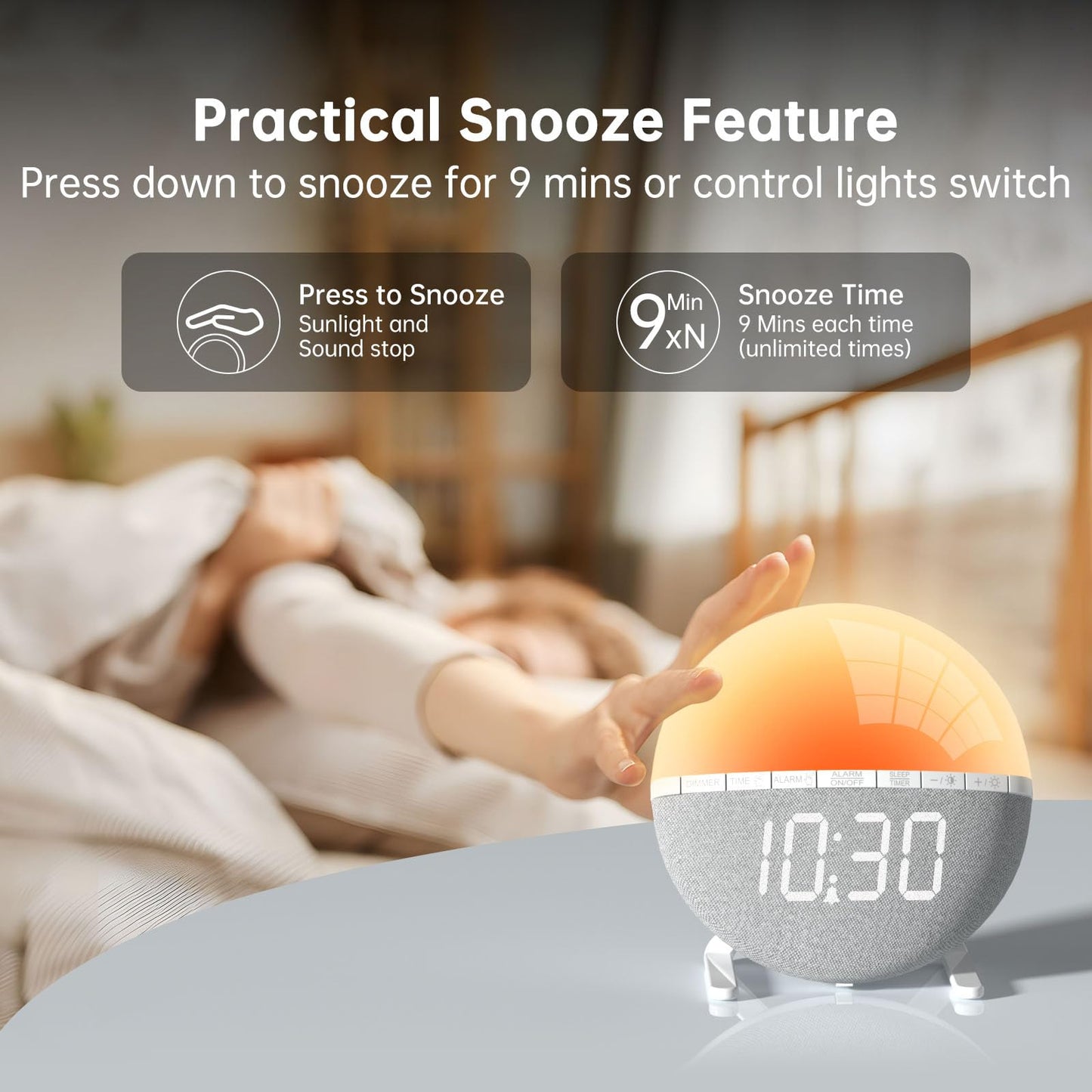 Wake Up Light Sunrise Alarm Clock for Kids, Adults, Heavy Sleepers, Bedroom, Sunlight Alarm Clock with Sunrise Simulation, Snooze, 7 Ringtones, Sleep Aid, 9 Colors Night Light, Ideal for Gift