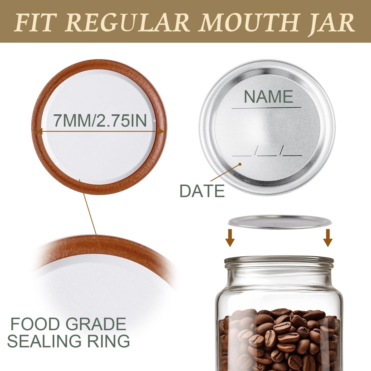 200 PCS Canning Lids Regular Mouth,2.76in Mouth Mason Jar Lids,Ball Kerr Jar with Lids with Leak proof Airtight Seal Rust Proof Split,Regular Mouth Kerr Mason Jars Food Grade,Canning Food DIY