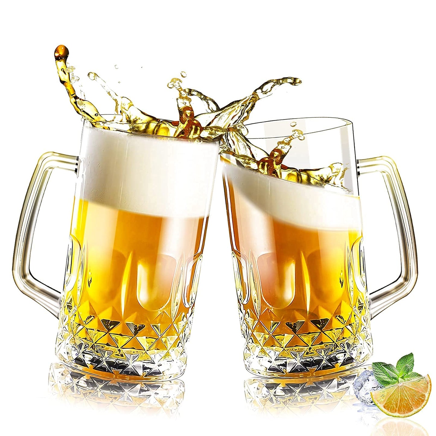 Momugs 20 OZ Beer Stein Mugs, German Clear Large Tall Beer Glasses With Handle for Men, Set of 2