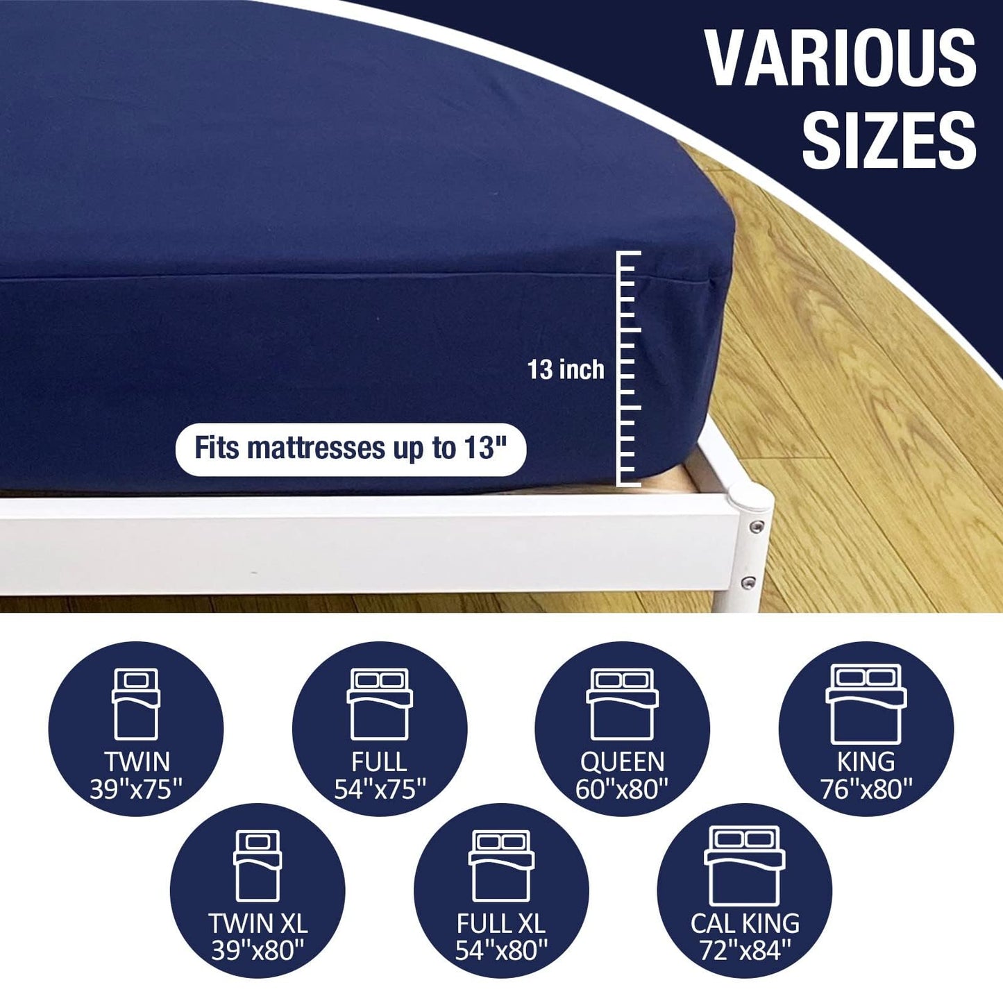 Bedecor Full XL Fitted Sheet Snug Fit Stay in Place,1 Bottom Sheet Only Soft Elastic Microfiber Durable Standard Pocket Fit up to 13 inch Mattress Perfectly-Navy