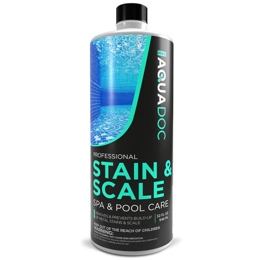 Spa Stain and Scale Control for Hot Tubs, Scale Metal & Stain Control for Hot Tubs, Prevent & Remove Stains in Hot Tubs with Our Hot Tub Water Softener & Spa Descaler Chemical | AquaDoc 32oz