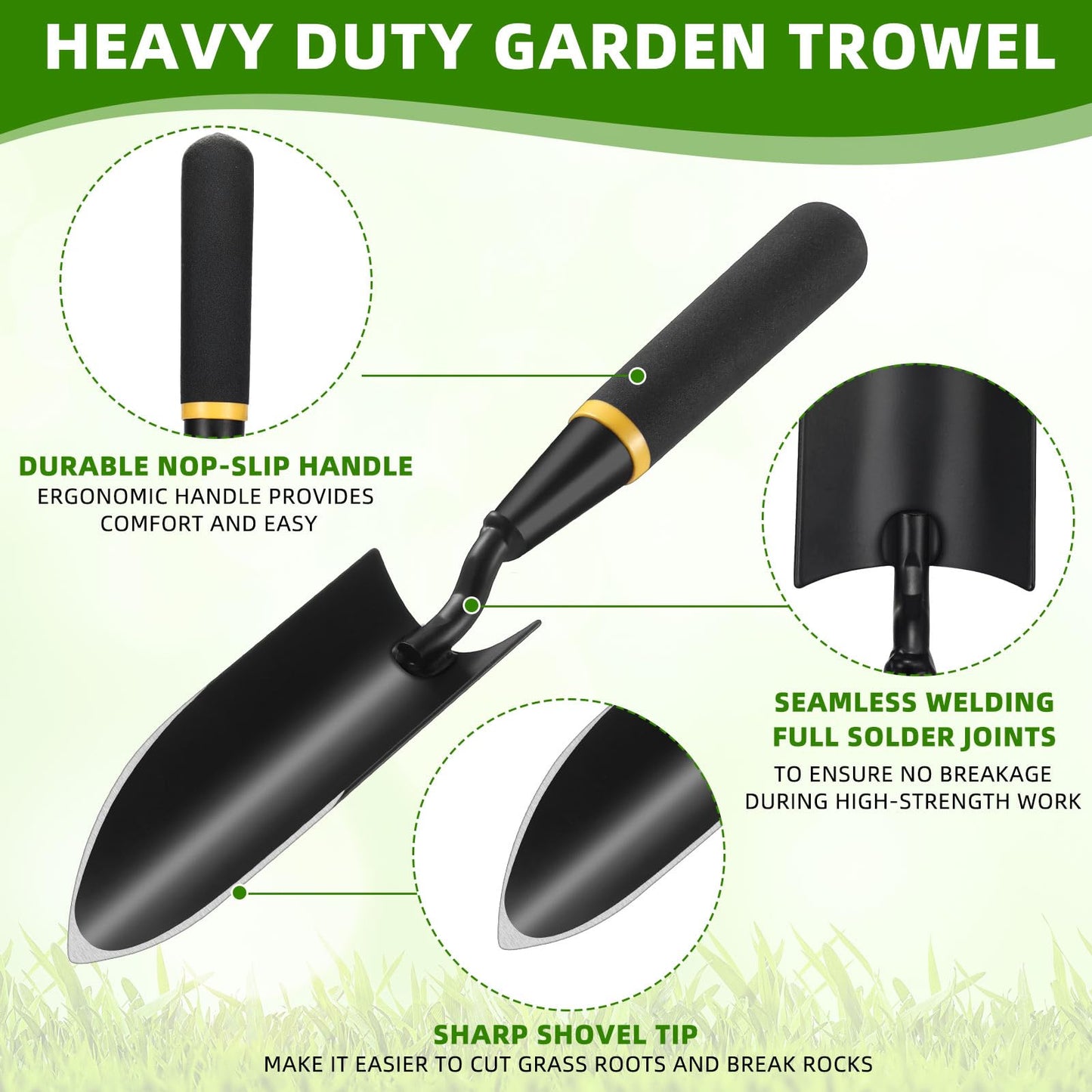 Leriton 8 Pcs Garden Trowel Heavy Duty Garden Hand Shovel Tool Carbon Steel Garden Trowel for Digging Metal Hand Shovel Garden Spade with Resin Handle for Garden Lawn Yard Farm Home Shop Planting