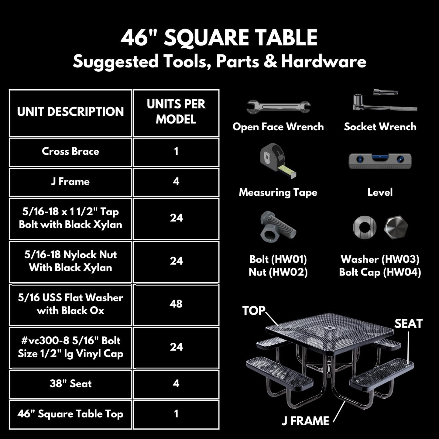 Coated Outdoor Furniture Heavy-Duty Portable Outdoor Picnic Table with Umbrella Hole, Expanded Metal Commercial-Grade Patio Dining Furniture Made in America (46" Square Top, Dark Green)