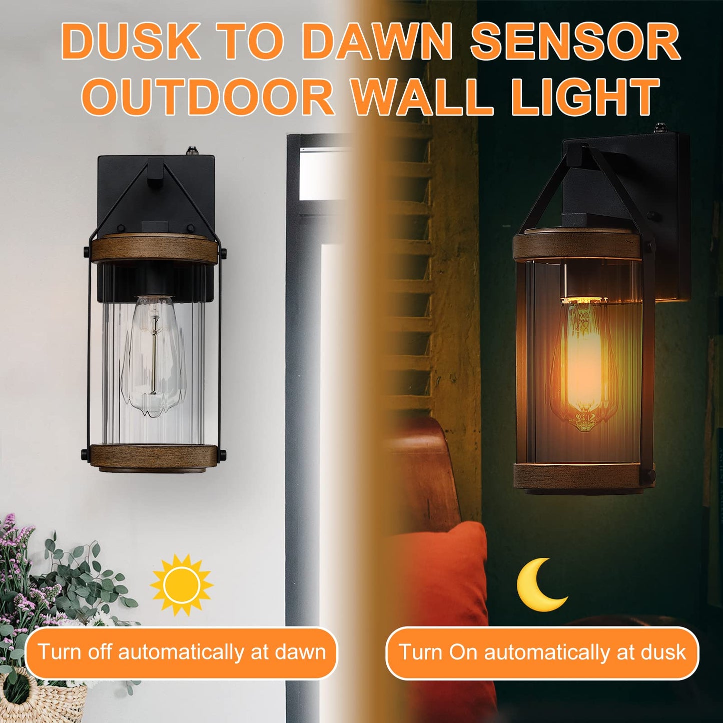 LONEDRUID 2 Pack Dusk to Dawn Outdoor Wall Light Fixtures Photocell Sensor Exterior Lantern Sconce Lighting Waterproof Outside Wall Mount Lamp for House Patio Garage Entryway Doorway