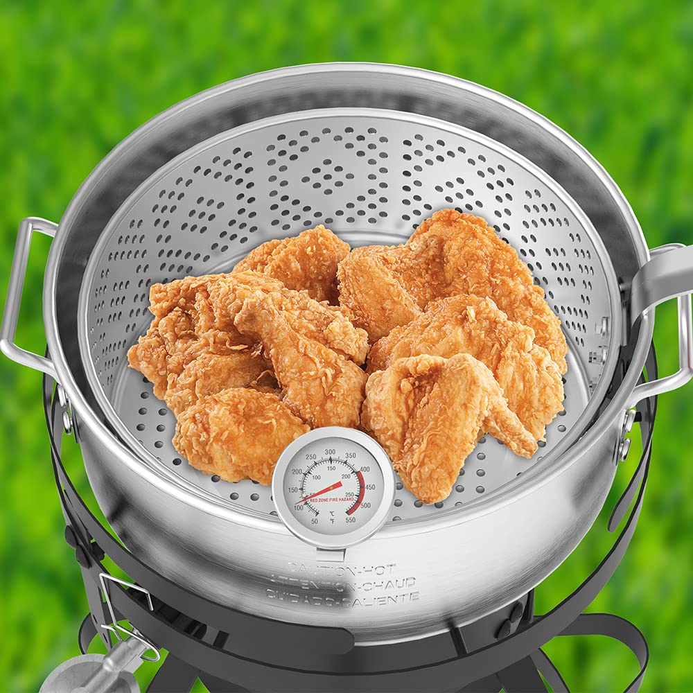 Nexgrill 10 Qt. Aluminum Fish and Wings Propane Fryer Kit, 5 in. Thermometer and Strainer Basket Included, 58,000BTUs, CSA Approved, Perfect for Outdoor and Backyard Cooking, 840-0008