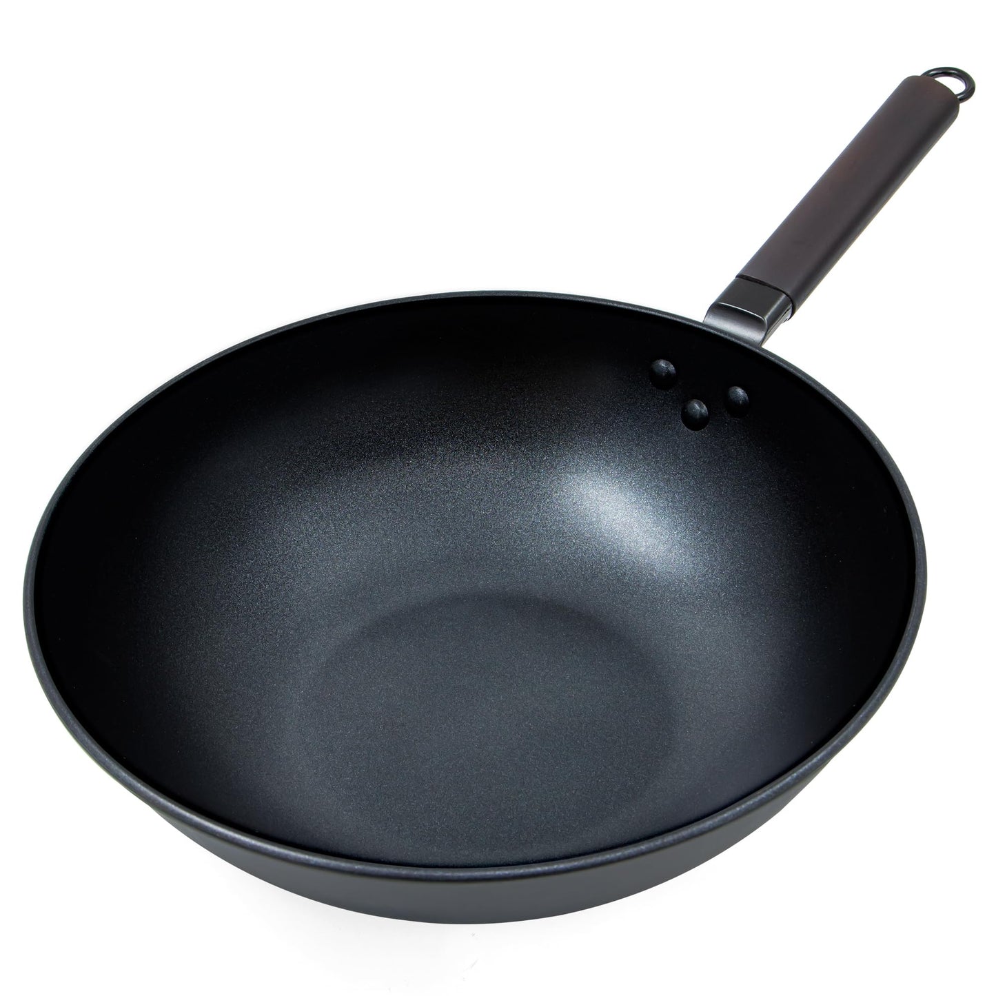 welsteepse Steel Wok Pan, Stir Fry Wok, Carbon Steel Wok, Non-Stick Skillet, No Chemical Coating, Flat Bottom Wok Pan for All Stoves - 13in (Black) (Glasslid Wok)