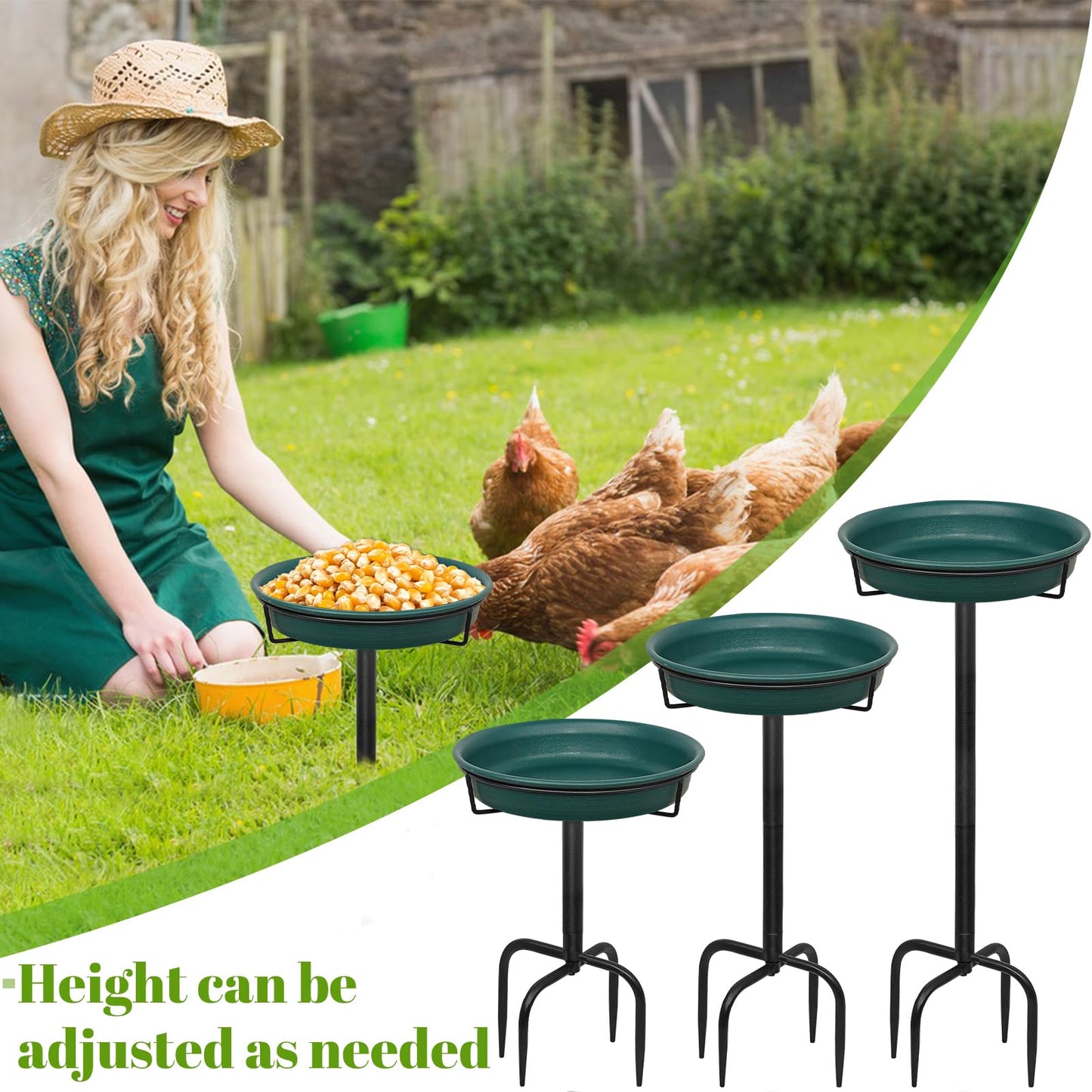 YALINKA 28In Freestanding Birdbaths Bowl Outdoor, Standing Garden Bird Bath Bird Feeder Bowl with Metal Stake, Detachable Decoration Spa Birdfeeder for Garden Patio Yard Lawn, 4 Spiky Feet (D)