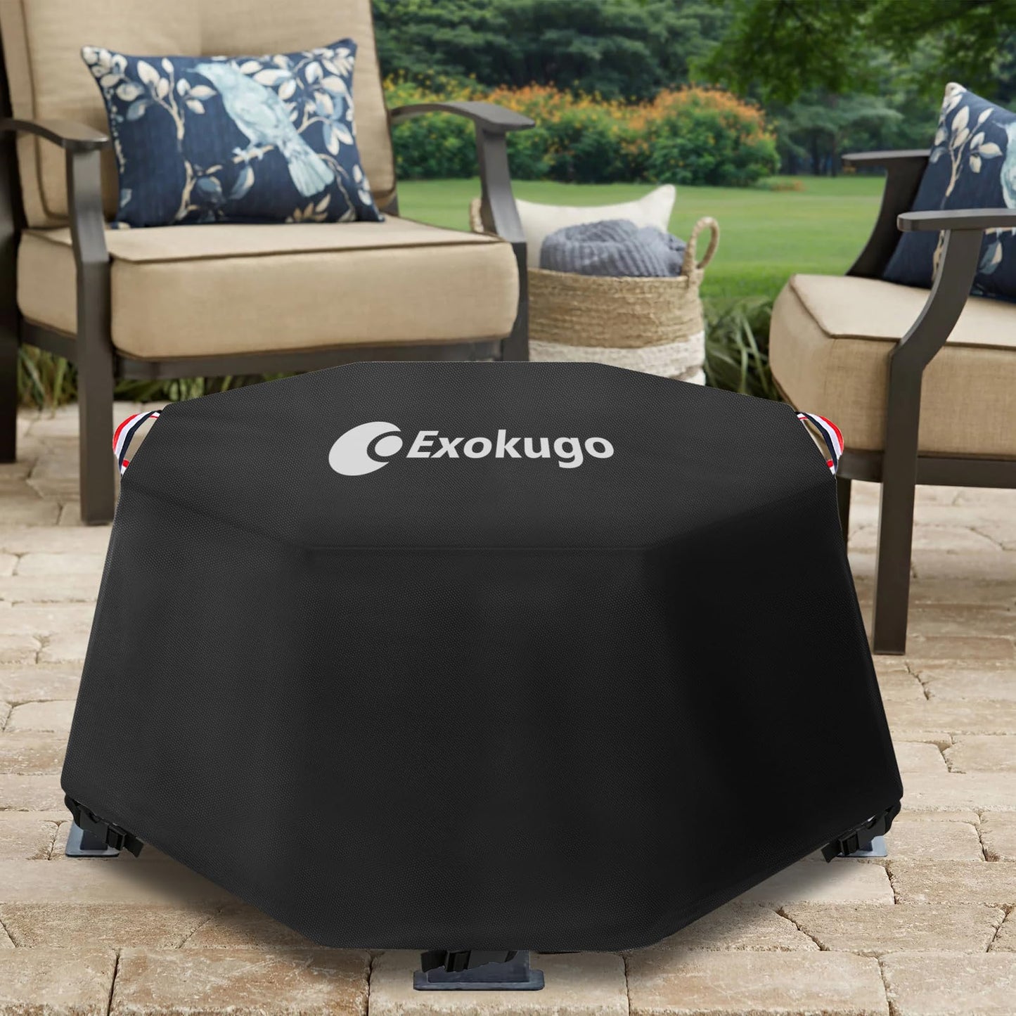 Exokugo Octagonal Fire Pit Cover,Heavy Duty Waterproof 600D Outdoor Wood Burning Octagonal Fire Pit Cover,Outside 35 Inch Octagonal FirePit Covers.Black.