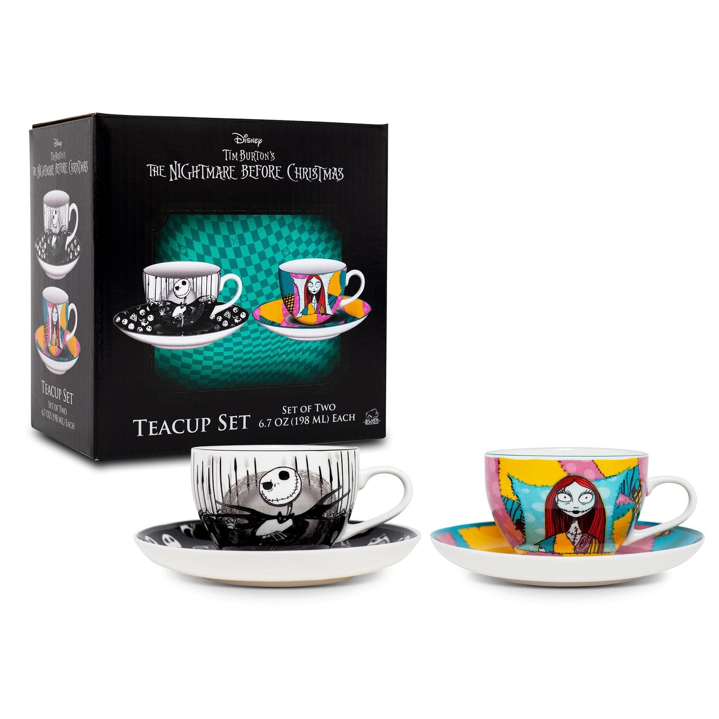 Silver Buffalo Disney Nightmare Before Christmas Jack and Sally Ceramic Tea Cup Set, 6.7 Ounces