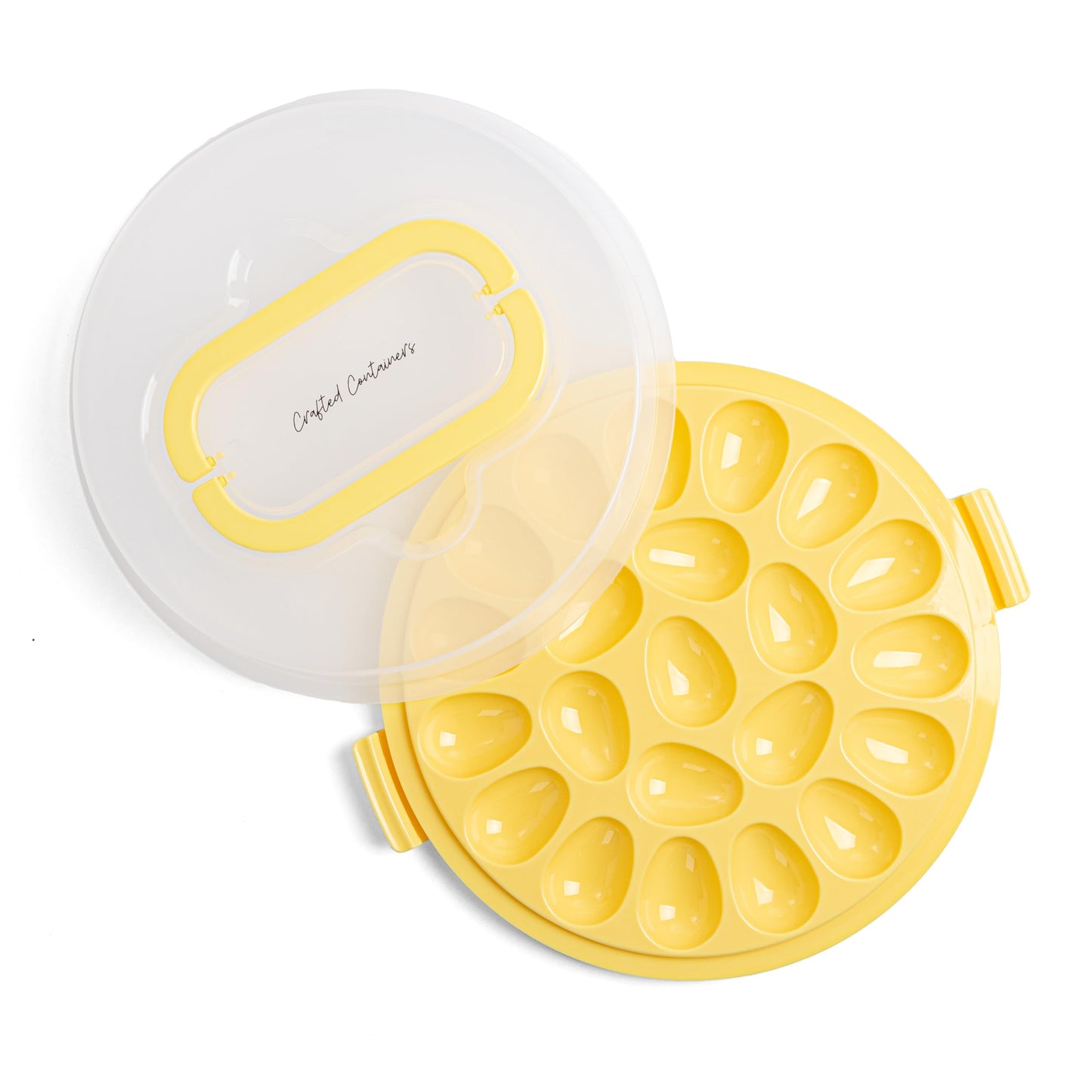 Deviled Egg Carrier with Lid & Handles - Classy Deviled Egg Tray Platter for Holidays, Parties - Portable Deviled Egg Container for 22 Deviled Eggs - Dishwasher-Friendly Deviled Egg Platter - Yellow