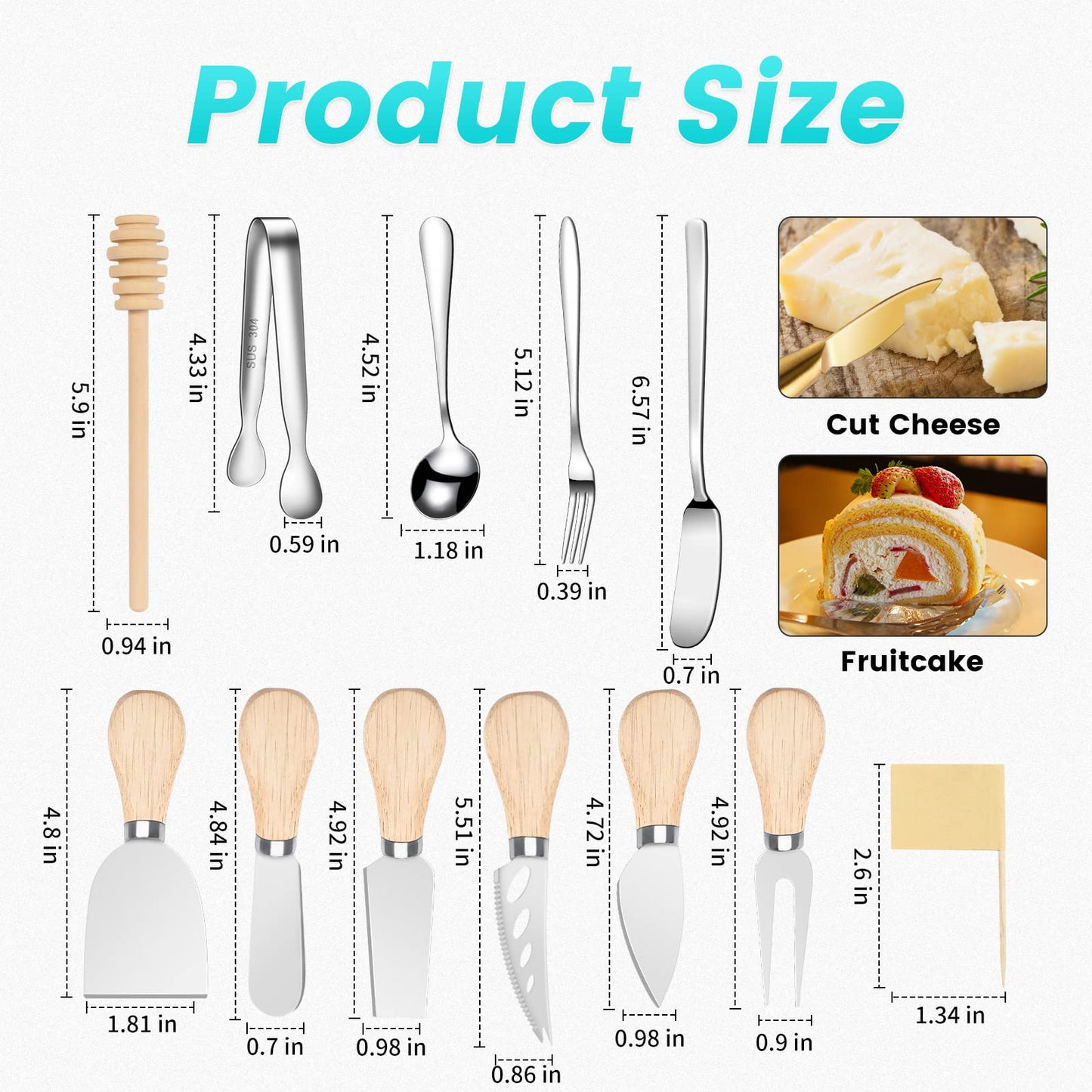 LifeMusican Charcuterie Board Accessories Wooden Cheese Spreader Knive Set, Wood Handle Butter knives For Cheese Kit, Mini Cheese Knife Slicer With Tongs, Spoons, Forks,Honey Dipper (23 Pack)