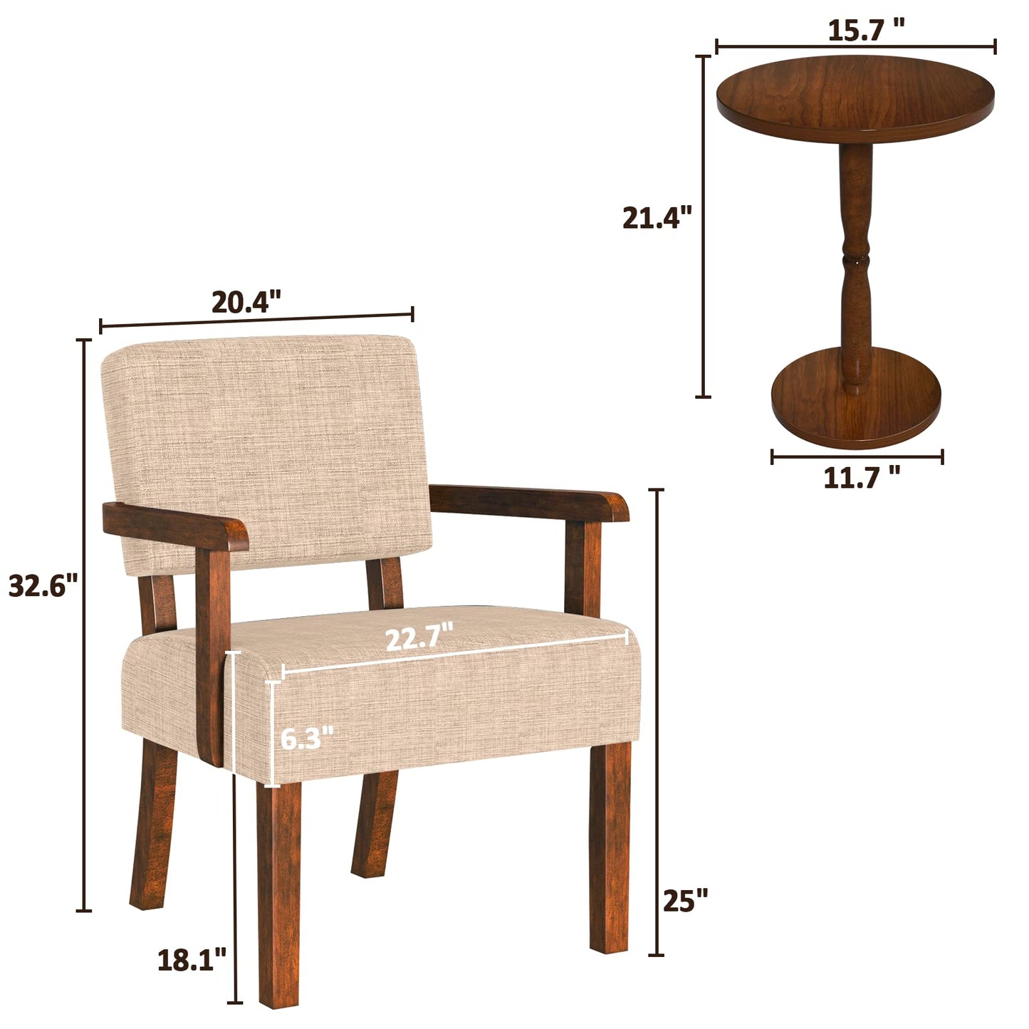 FAGAGA Accent Chair Set of 2 with Table, Living Room Chairs with Soft Seat and Armrests for Living Room Bedroom Reading Room Waiting Room (Beige) (AC01)