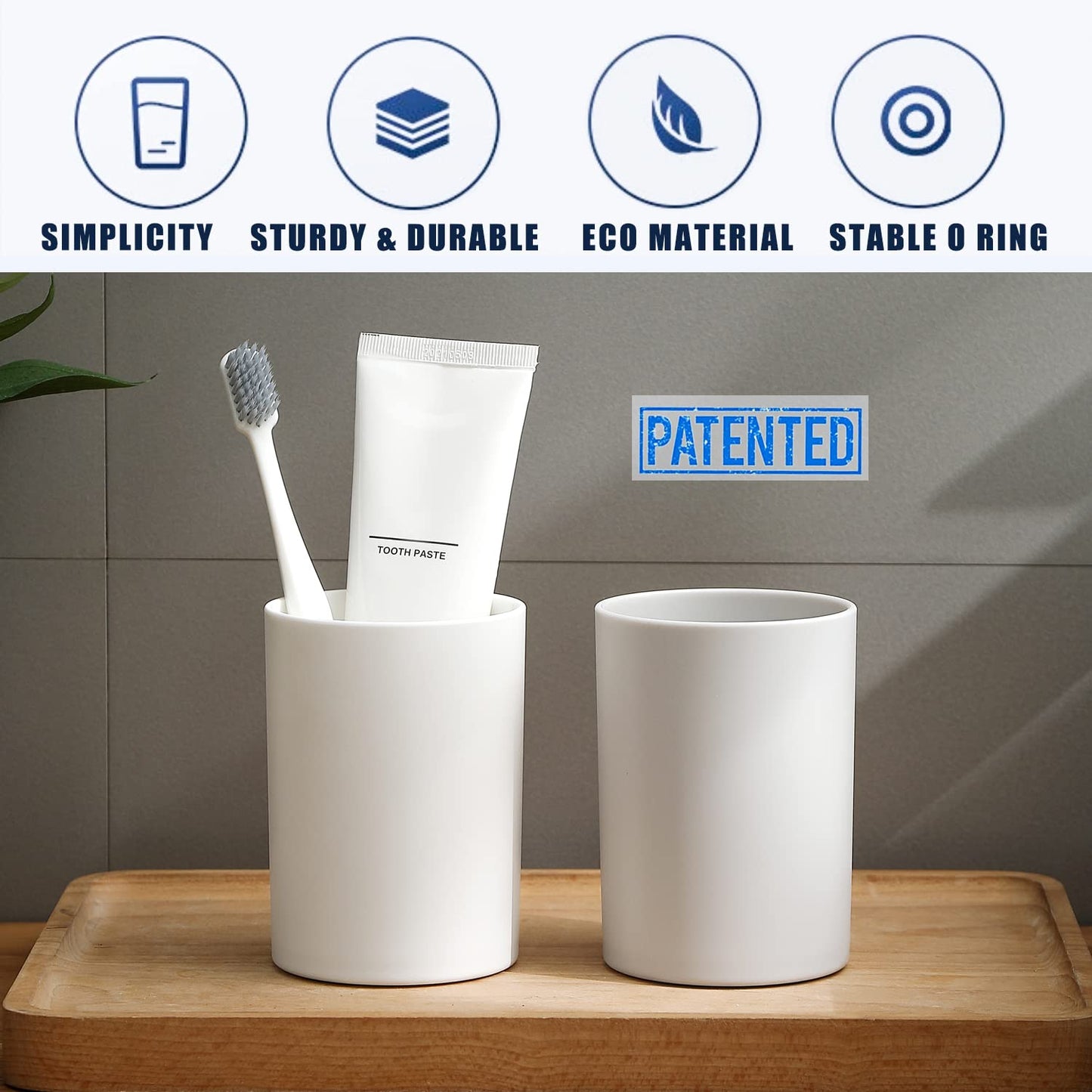 Bathroom Tumbler Cup 10.5oz Reusable Unbreakable Toothbrush Cup 300ml Mouthwash Cups Plastic Easy to Clean Bathroom Cup Toothbrush Holder Adequate for Your Bathroom (PP 2PCS, White)