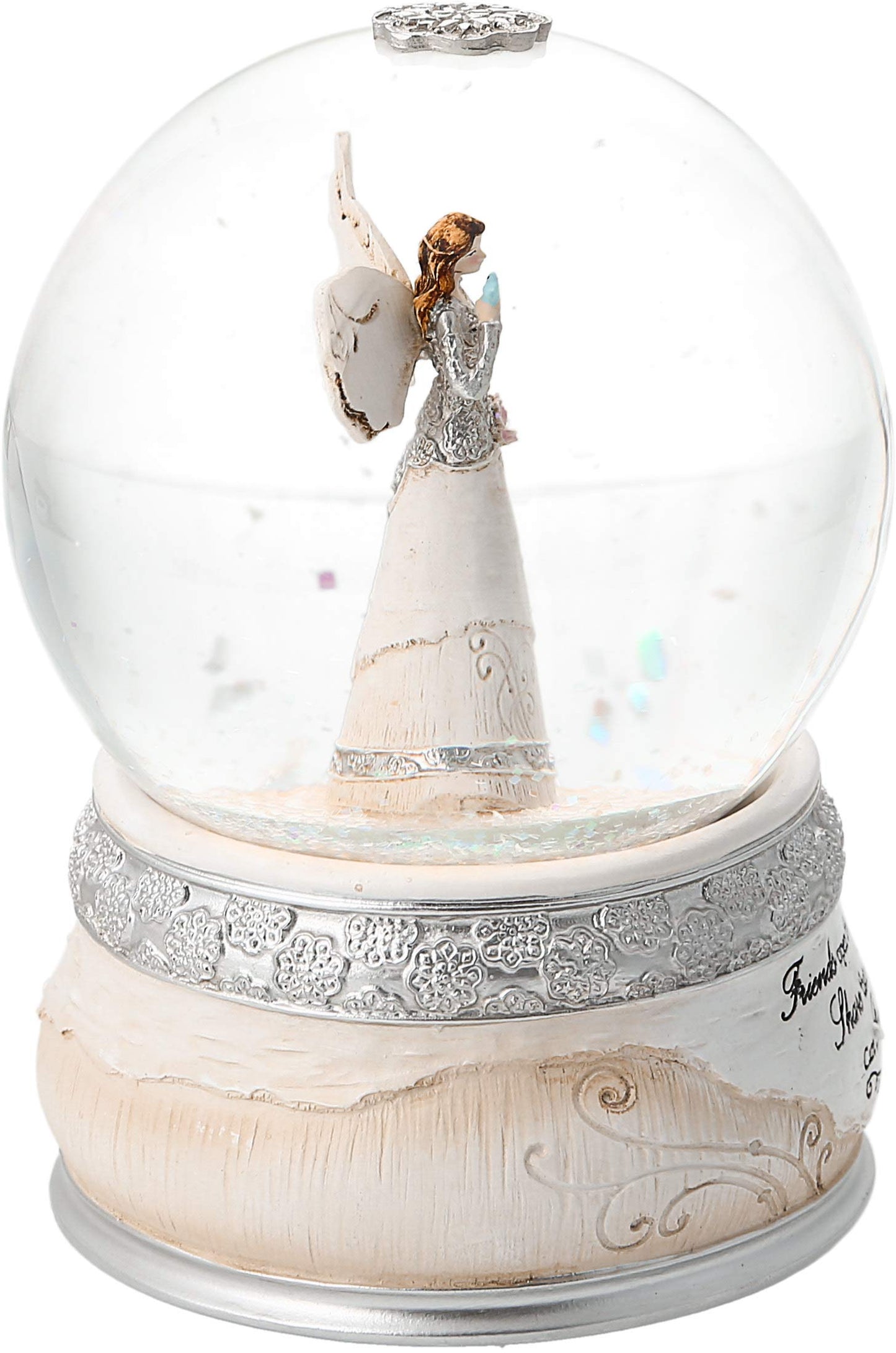 Pavilion Gift Company 82304 Elements Friends Angel Musical Waterglobe, 6-Inch/100mm, Inscription Friends Open Their Hearts Share Their Lives, Care Forever , White