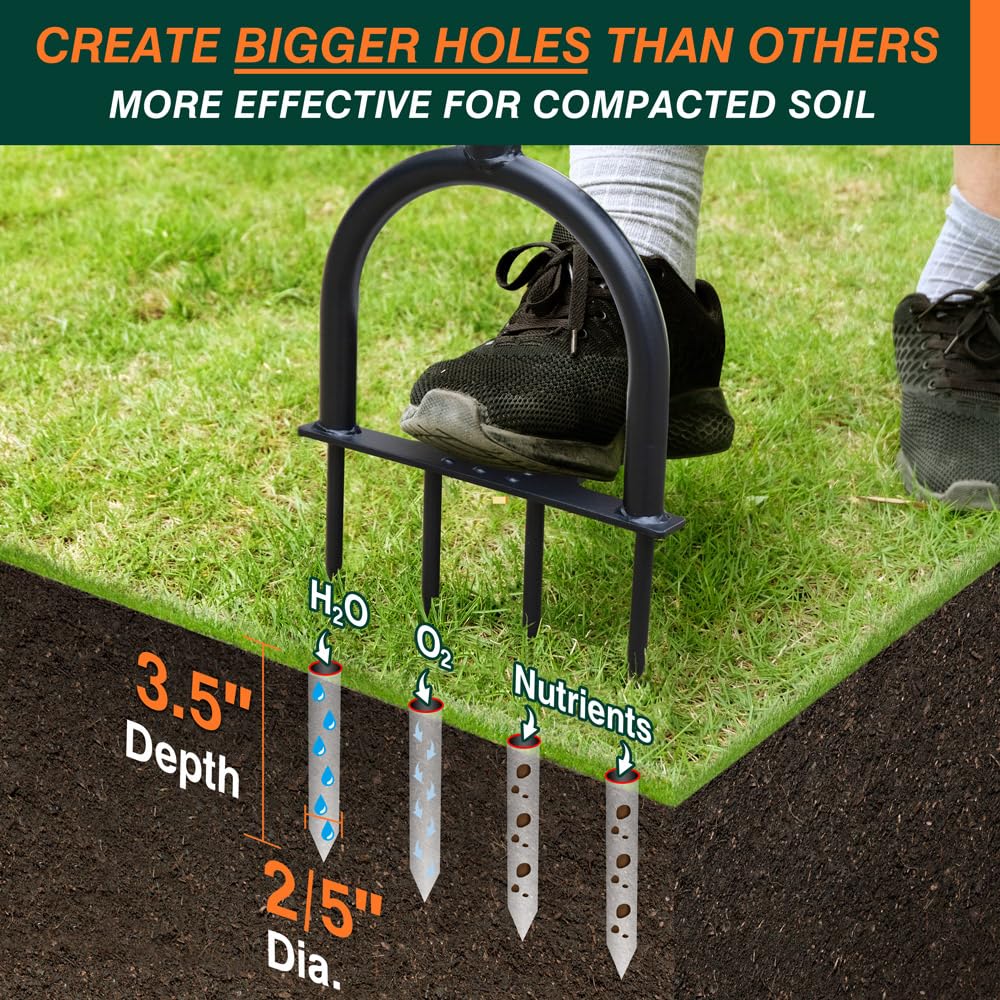 Colwelt Lawn Aerator Tool 38inch, Heavy Duty Grass Spike Aerator for Compacted Soil Aeration, Manual Lawn Air Aerators Tool with,Wide Foot Plate, Rugged Steel Spikes 3.5’’ in Length, 2/5’’ in Dia.