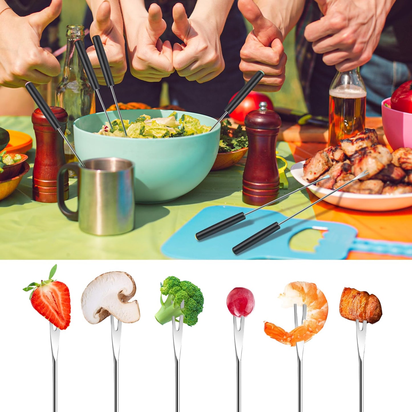 6 Pcs Fondue Forks Stainless Steel Fondue Forks Long Forks Cheese Fondue Forks with Heat Resistant Handle for Roast Meat Chocolate Dessert Cheese Marshmallows
