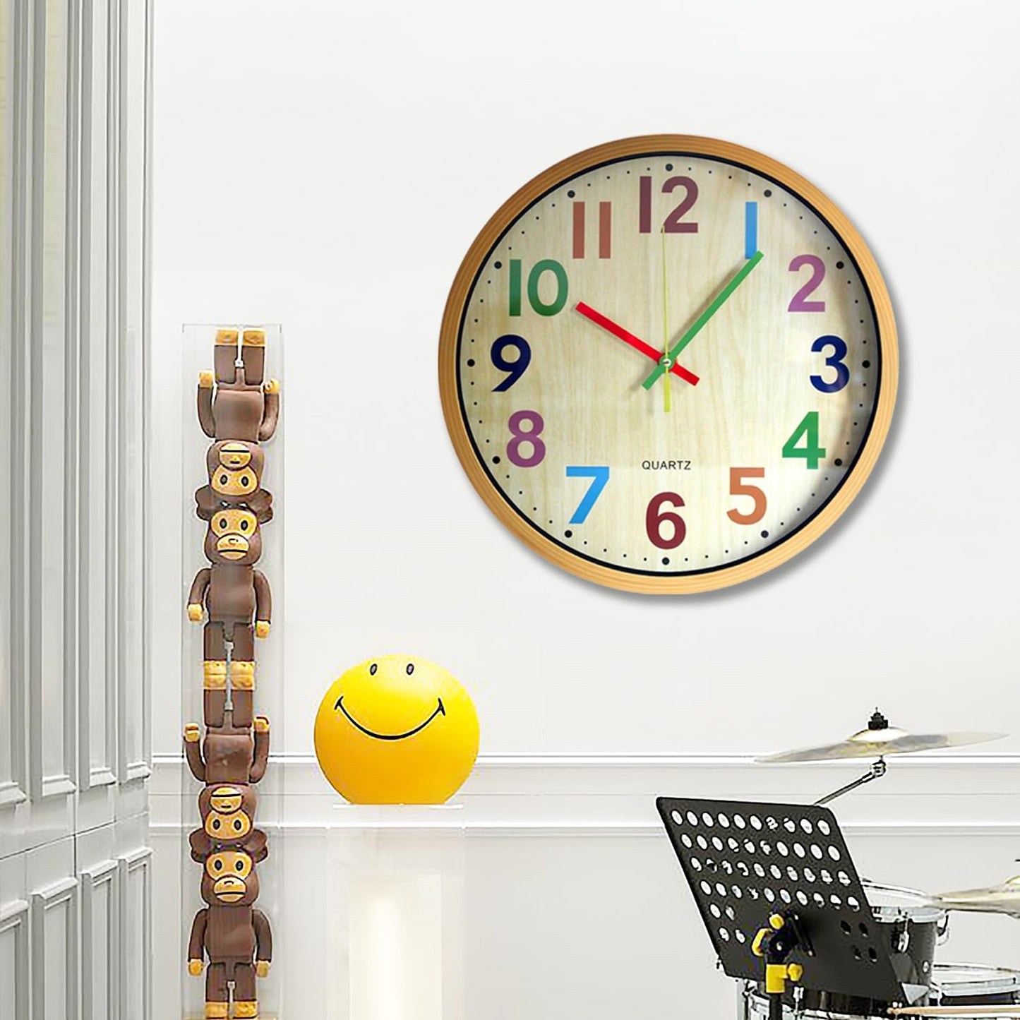 TOHOOYO Wall Clock, 12 Inch Easy to Read Silent Non-Ticking Colorful Battery Operated Clock,for Bedroom,Living Room,Kitchen,Office,School Classroom (Yellow)