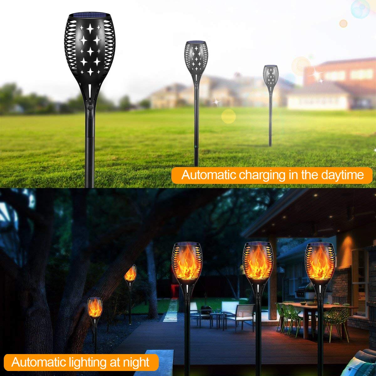 YoungPower Landscape Solar Torch Lights, Waterproof Flickering Flames Torches Lights Outdoor Flame Lights Decoration Lighting Dusk to Dawn Auto On/Off Security Light for Deck Yard Driveway, 2P