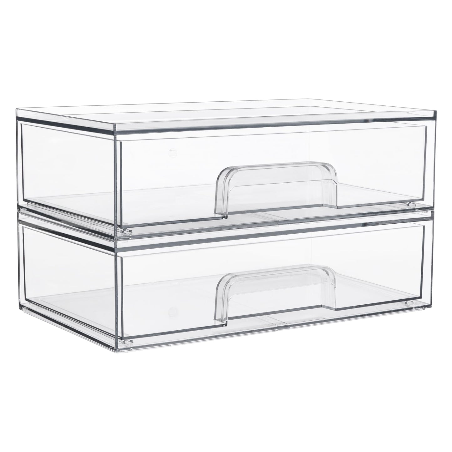 Vtopmart 12''W Clear Stackable Storage Drawers,2 Pack Acrylic Plastic Organizers Bins for Makeup Palettes, Cosmetics, and Beauty Supplies,Ideal for Vanity, Bathroom,Cabinet,Desk Organization