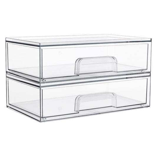 Vtopmart 12''W Clear Stackable Storage Drawers,2 Pack Acrylic Plastic Organizers Bins for Makeup Palettes, Cosmetics, and Beauty Supplies,Ideal for Vanity, Bathroom,Cabinet,Desk Organization