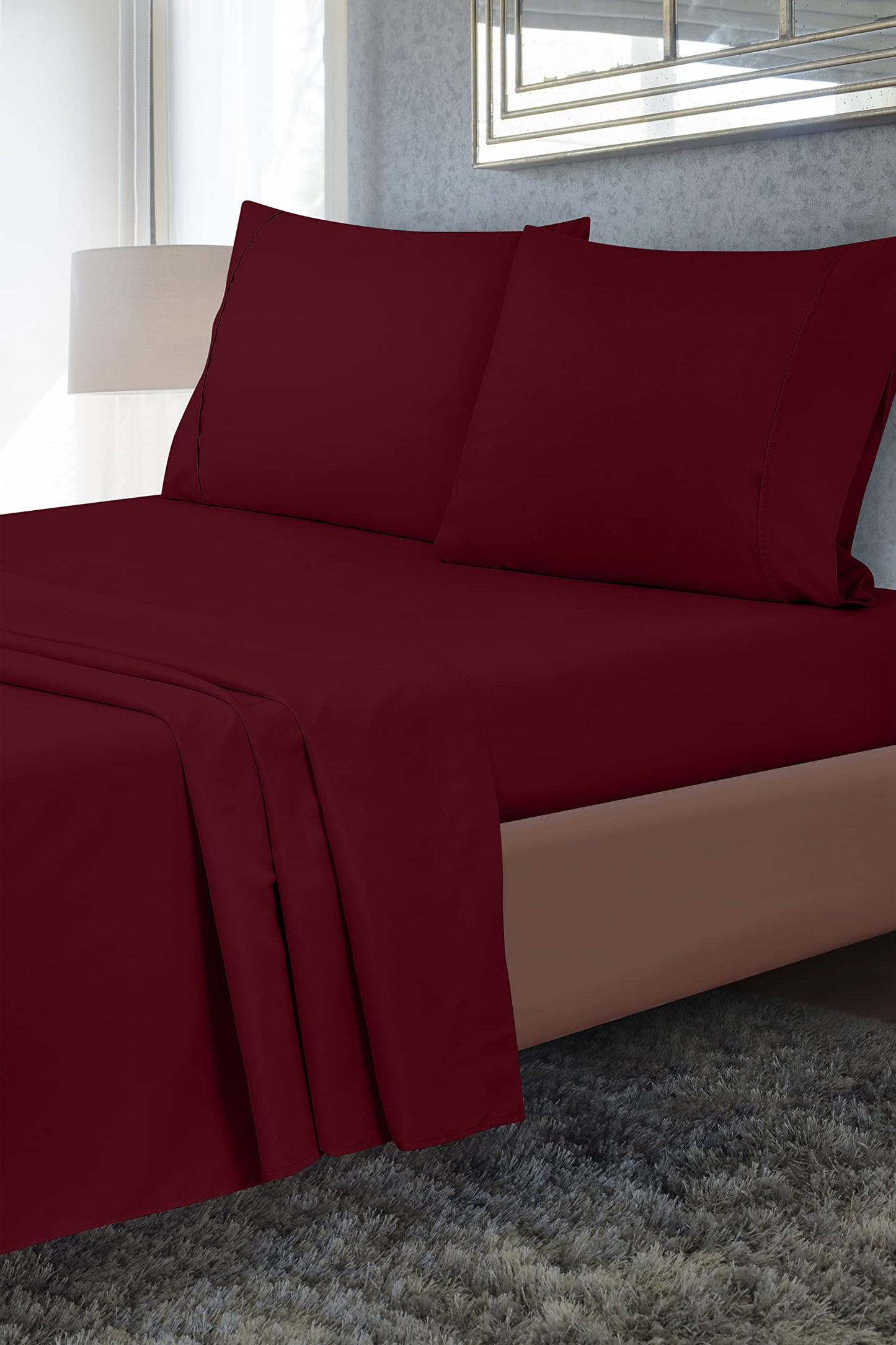 Royale Linen 2 Pack Bulk Flat Sheet Set - Top Sheet - 1800 Microfiber - Wrinkle & Stain Resistant - for Hotel, Massage, Hospital, Dorm - California King Flat Sheet Sold Separately (KingCal, Burgundy)