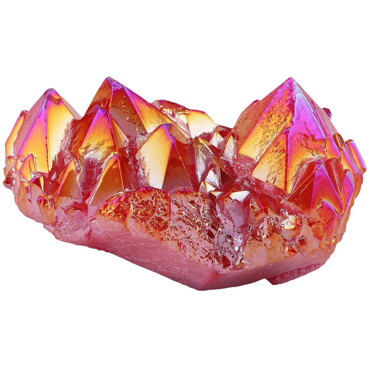 mookaitedecor Titanium Coated Natural Rock Crystal Cluster Geode Stone Specimen, Red