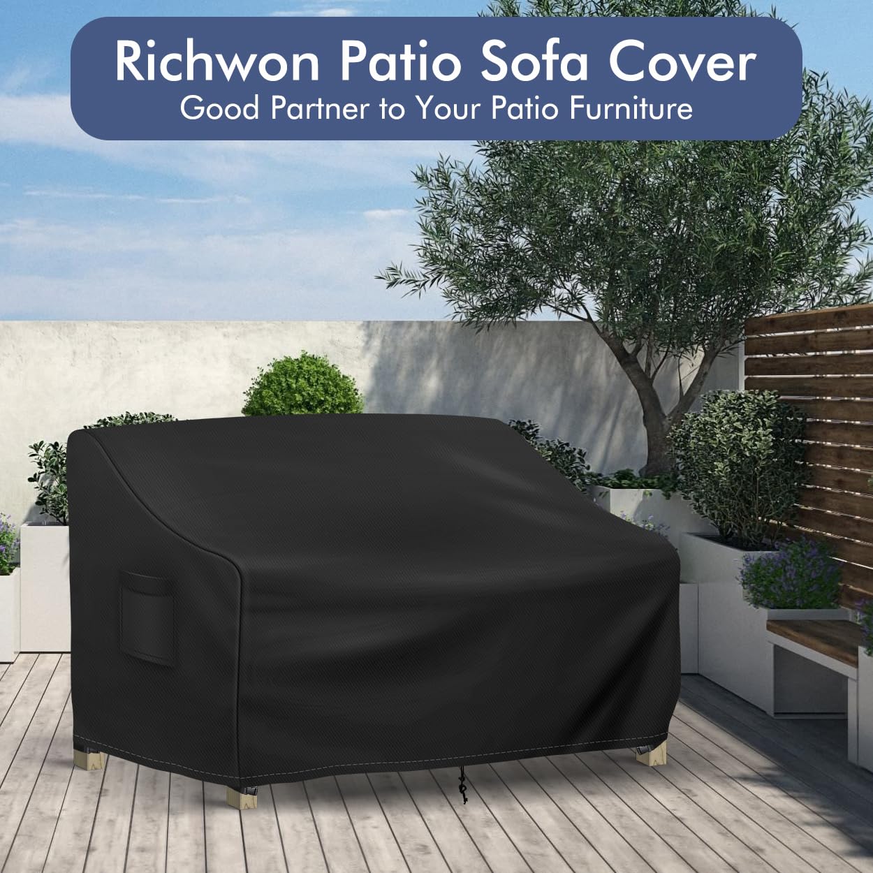 Richwon Patio Loveseat Cover Waterproof, 2-Seater Outdoor loveseat Cover, Patio Furniture Covers with Air Vent and Handles, 54W x 37D x 35H Inches, Black