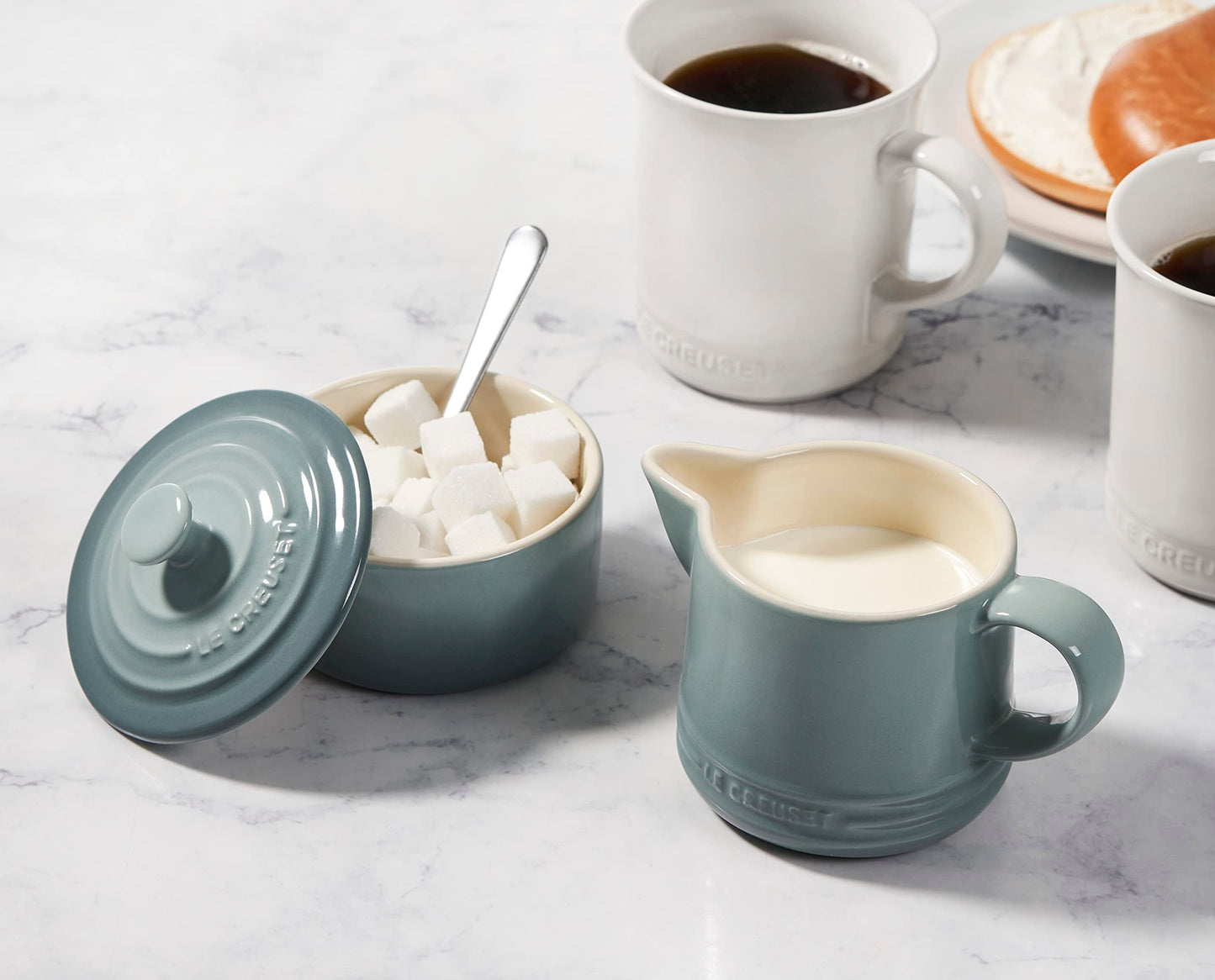 Le Creuset Stoneware Signature Cream & Sugar Set, Cerise, Cream: 300 ml., Sugar: 8oz,