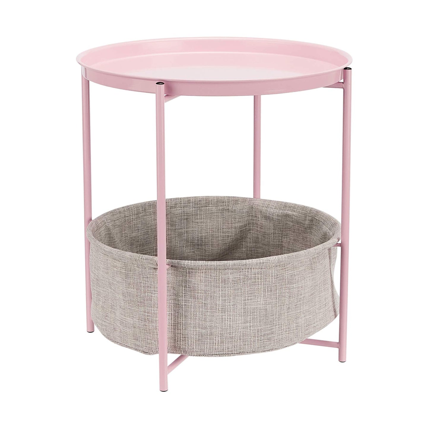 Amazon Basics Round Storage End Table, Side Table with Cloth Basket, Dusty Pink, 17.7"D x 17.7"W x 18.9"H