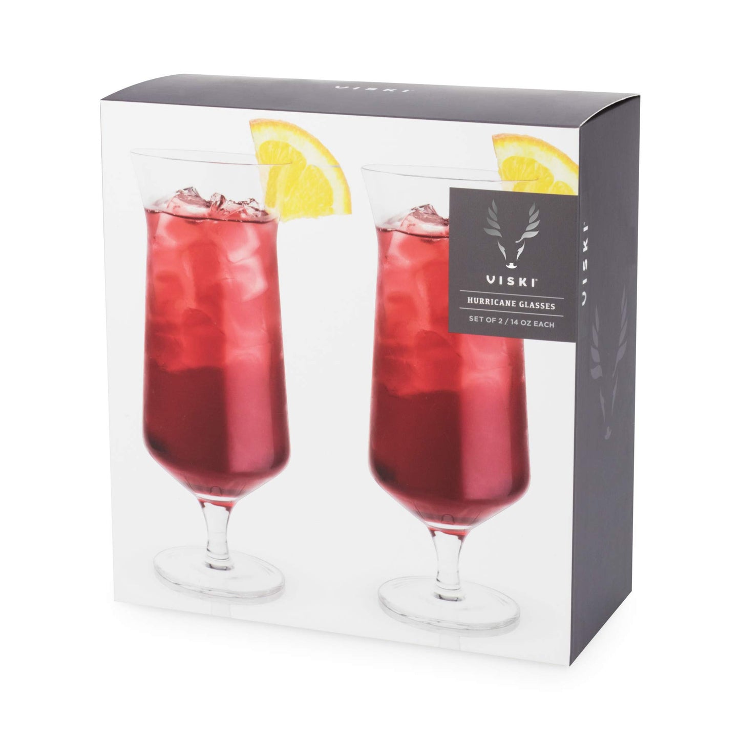 Viski Raye Hurricane Glasses, Perfect for Pina Coladas, Tropical Cocktail Glass, Crystal Glasses Gift set of 2, Clear, 14oz